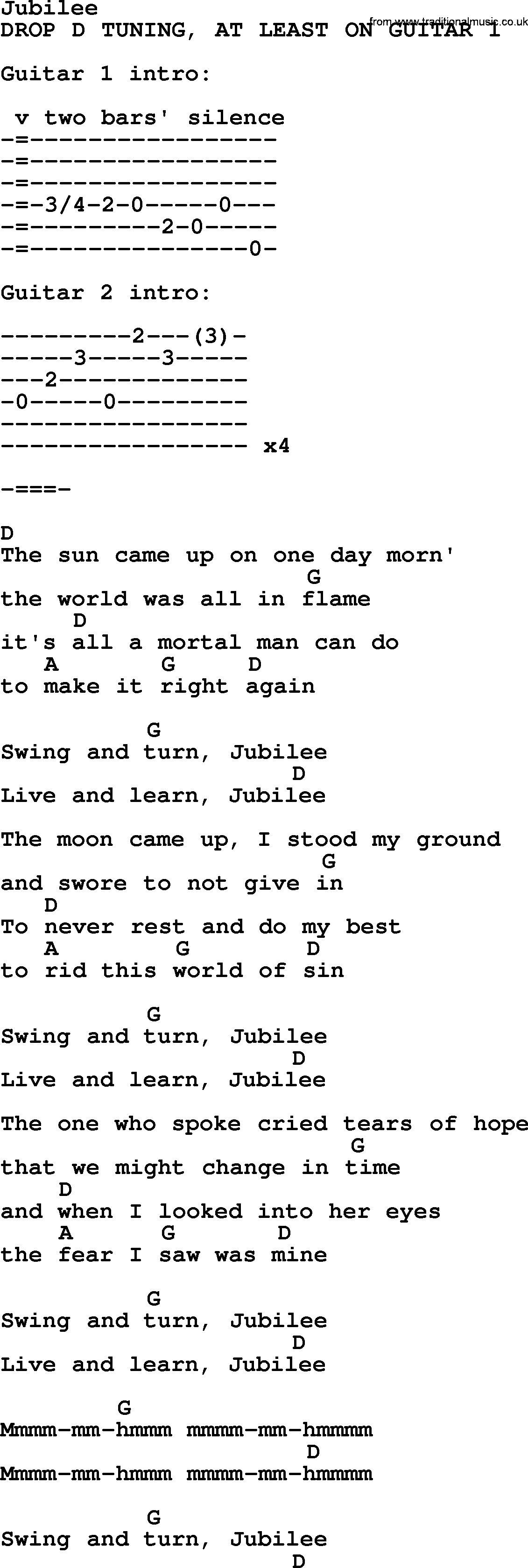 Bluegrass song: Jubilee, lyrics and chords