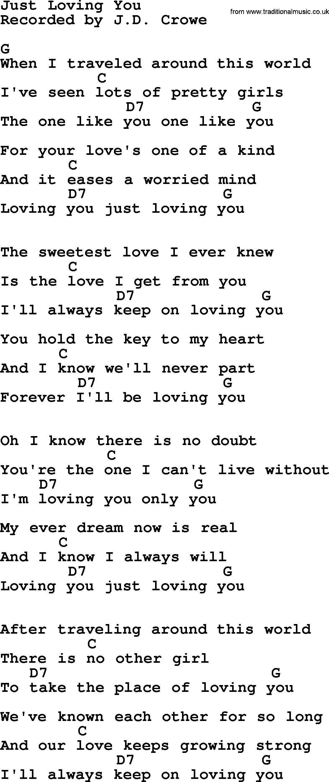 Bluegrass song: Just Loving You, lyrics and chords