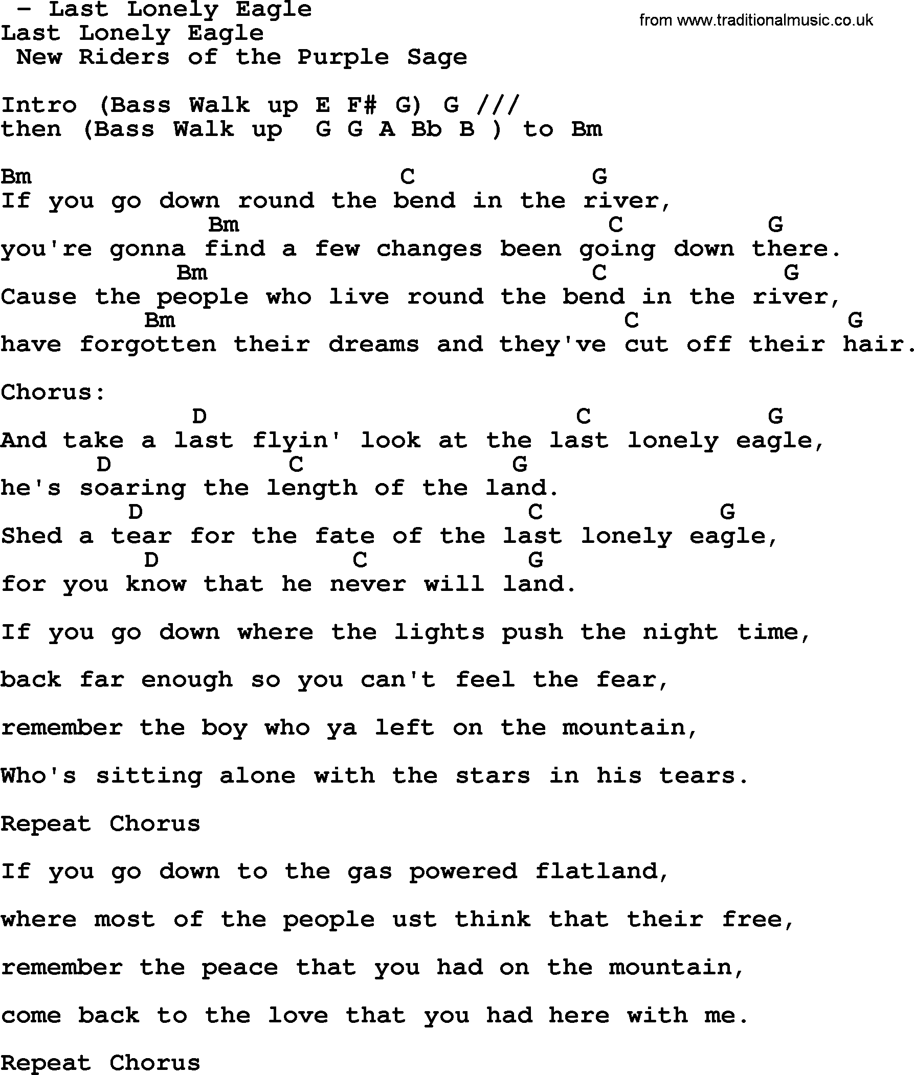 Bluegrass song: Last Lonely Eagle, lyrics and chords