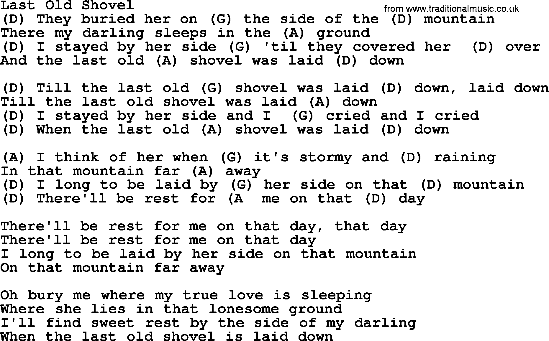 Bluegrass song: Last Old Shovel, lyrics and chords