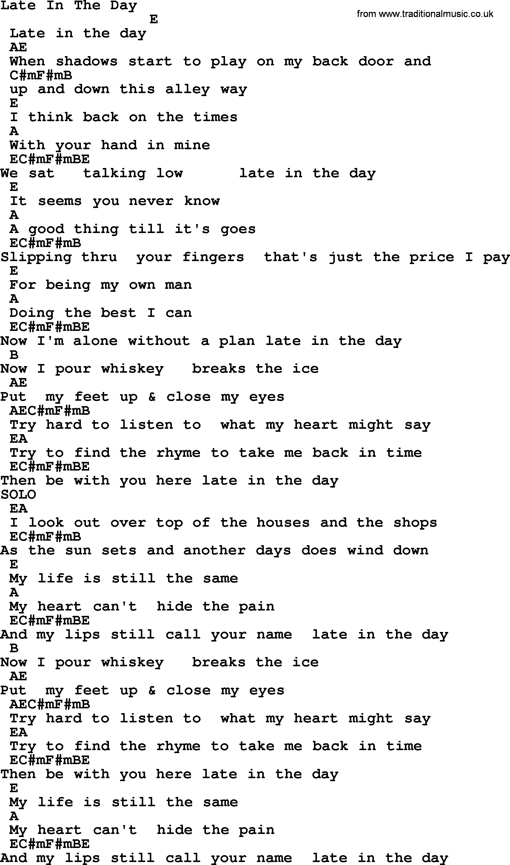 Bluegrass song: Late In The Day, lyrics and chords