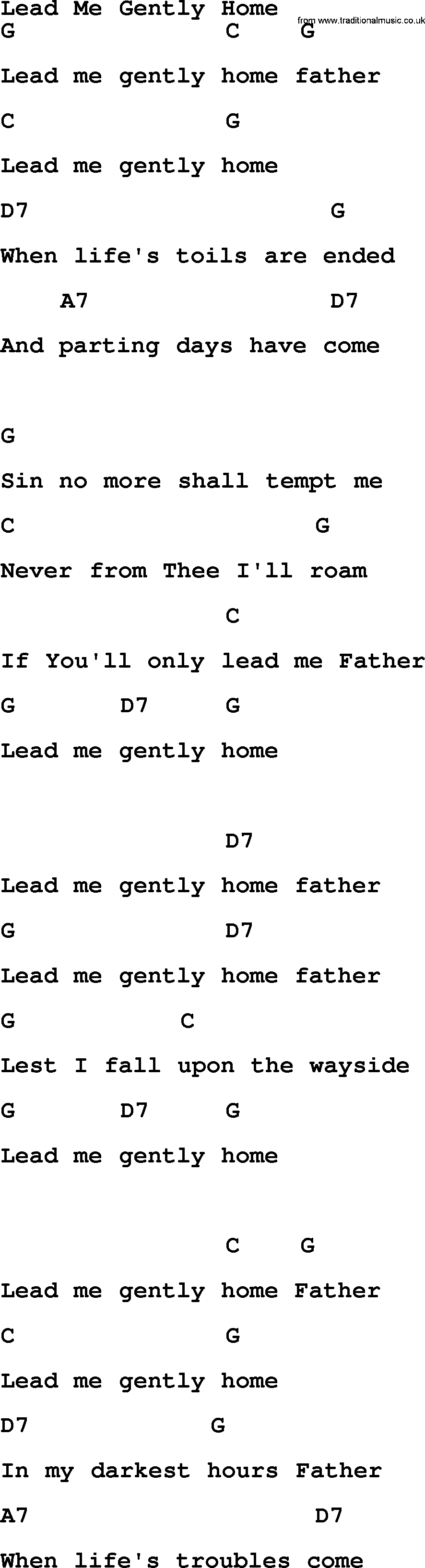 Bluegrass song: Lead Me Gently Home, lyrics and chords
