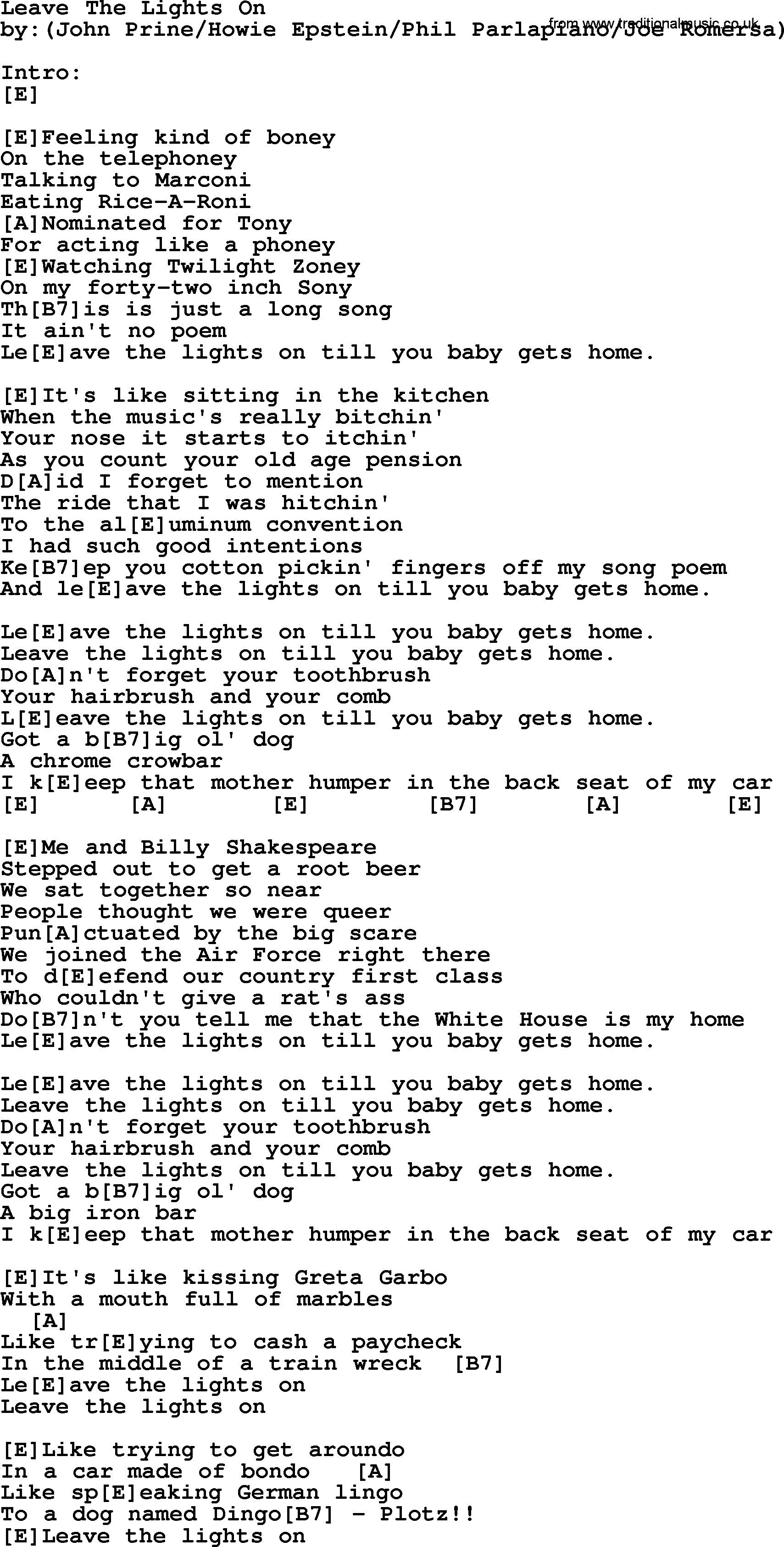 Bluegrass song: Leave The Lights On, lyrics and chords