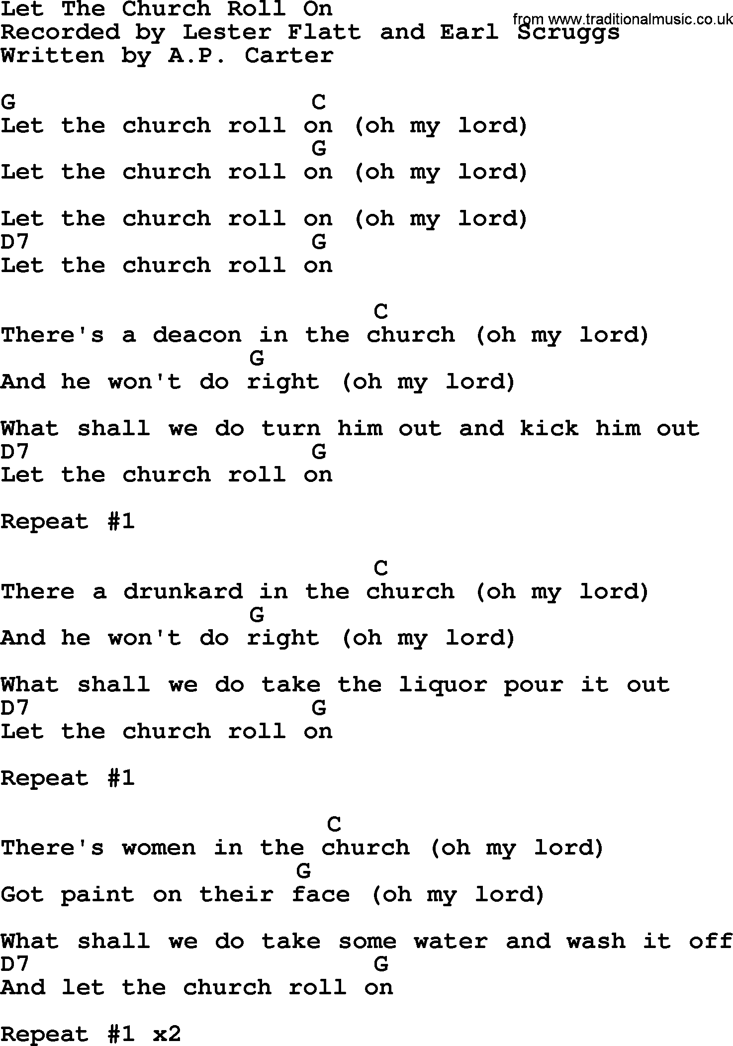 Bluegrass song: Let The Church Roll On, lyrics and chords