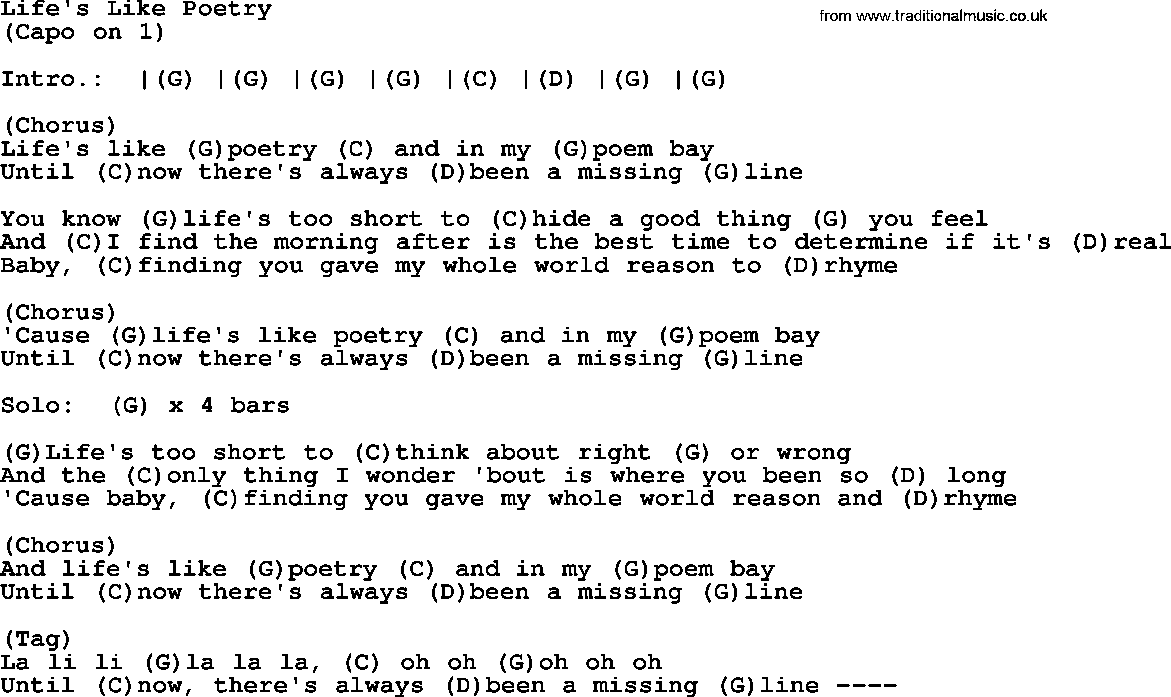 Bluegrass song: Life's Like Poetry, lyrics and chords