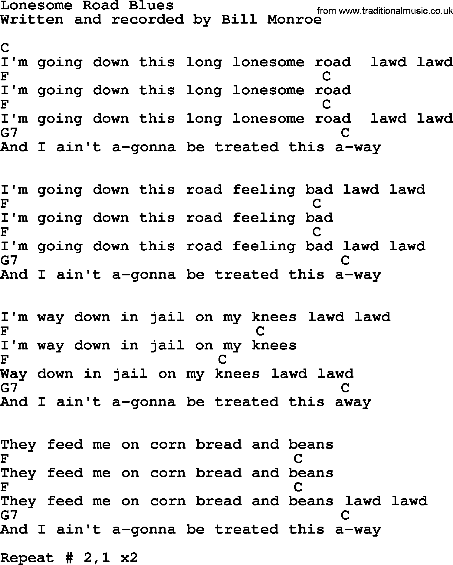 Bluegrass song: Lonesome Road Blues, lyrics and chords