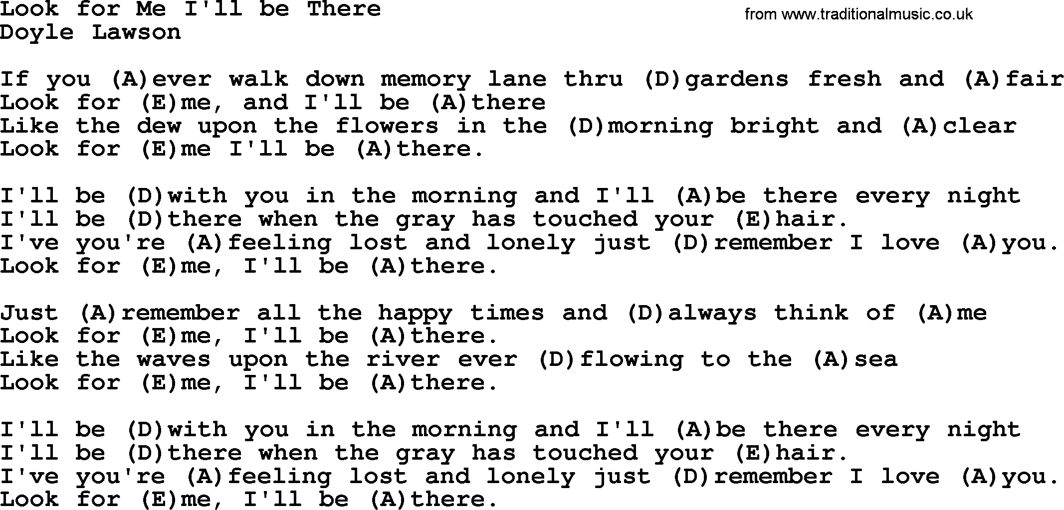Bluegrass song: Look For Me I'll Be There, lyrics and chords
