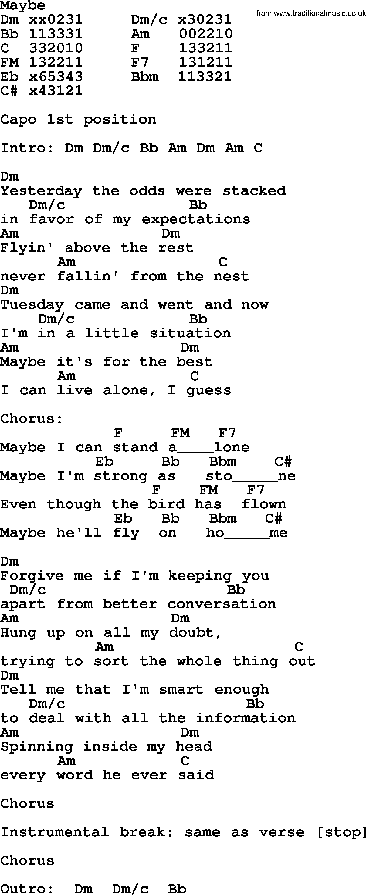 Bluegrass song: Maybe, lyrics and chords