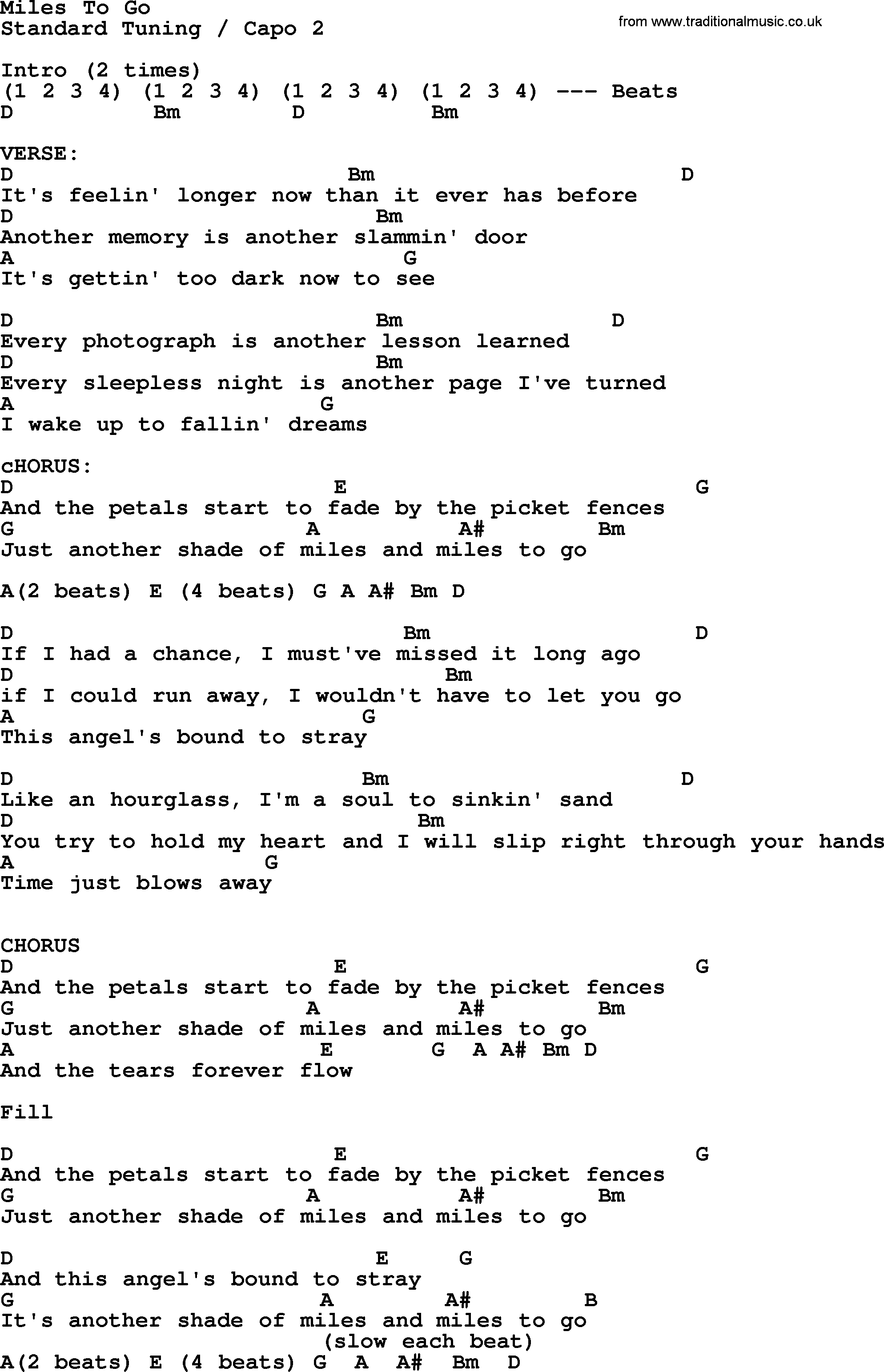 Bluegrass song: Miles To Go, lyrics and chords