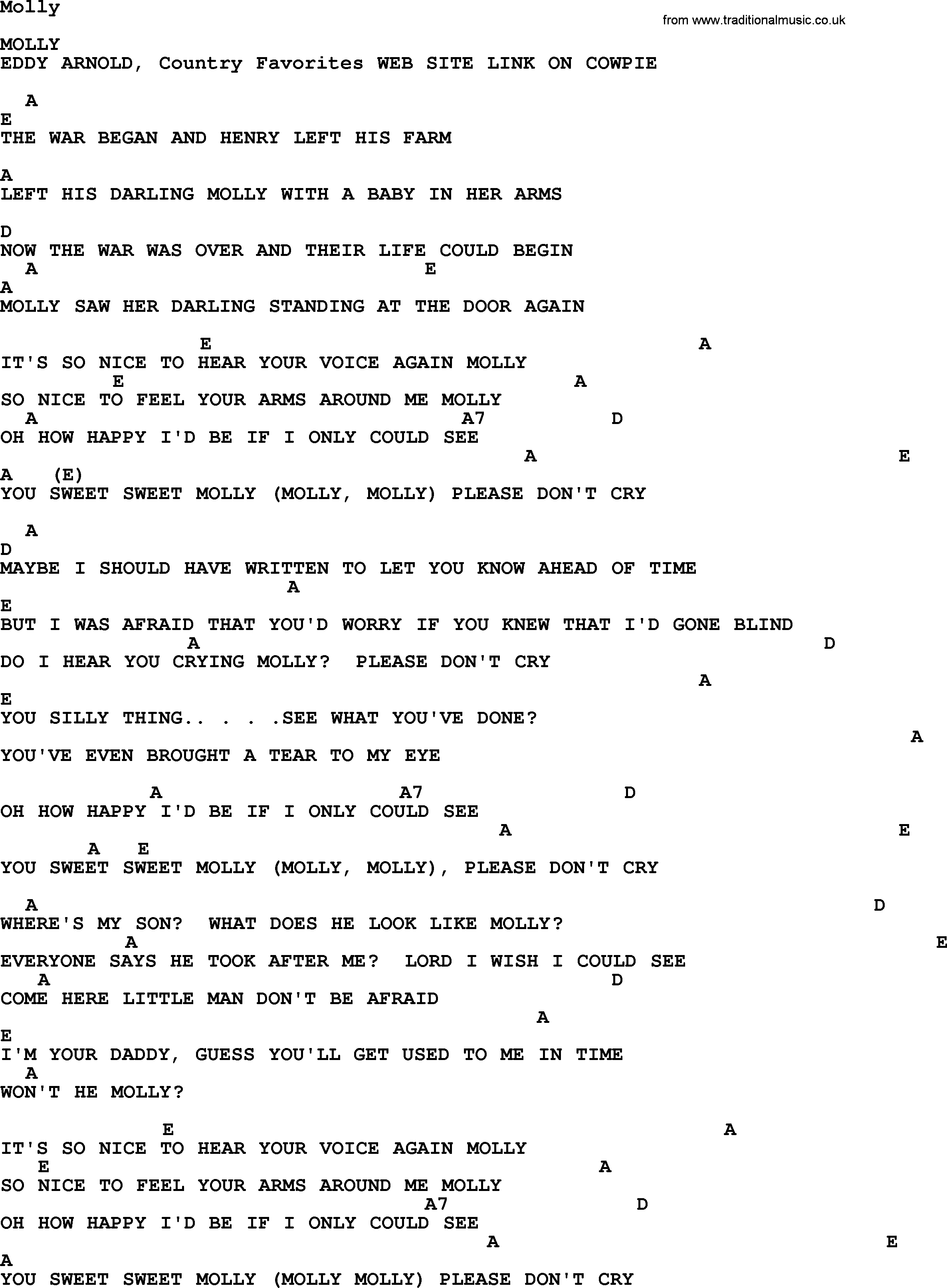 Bluegrass song: Molly, lyrics and chords