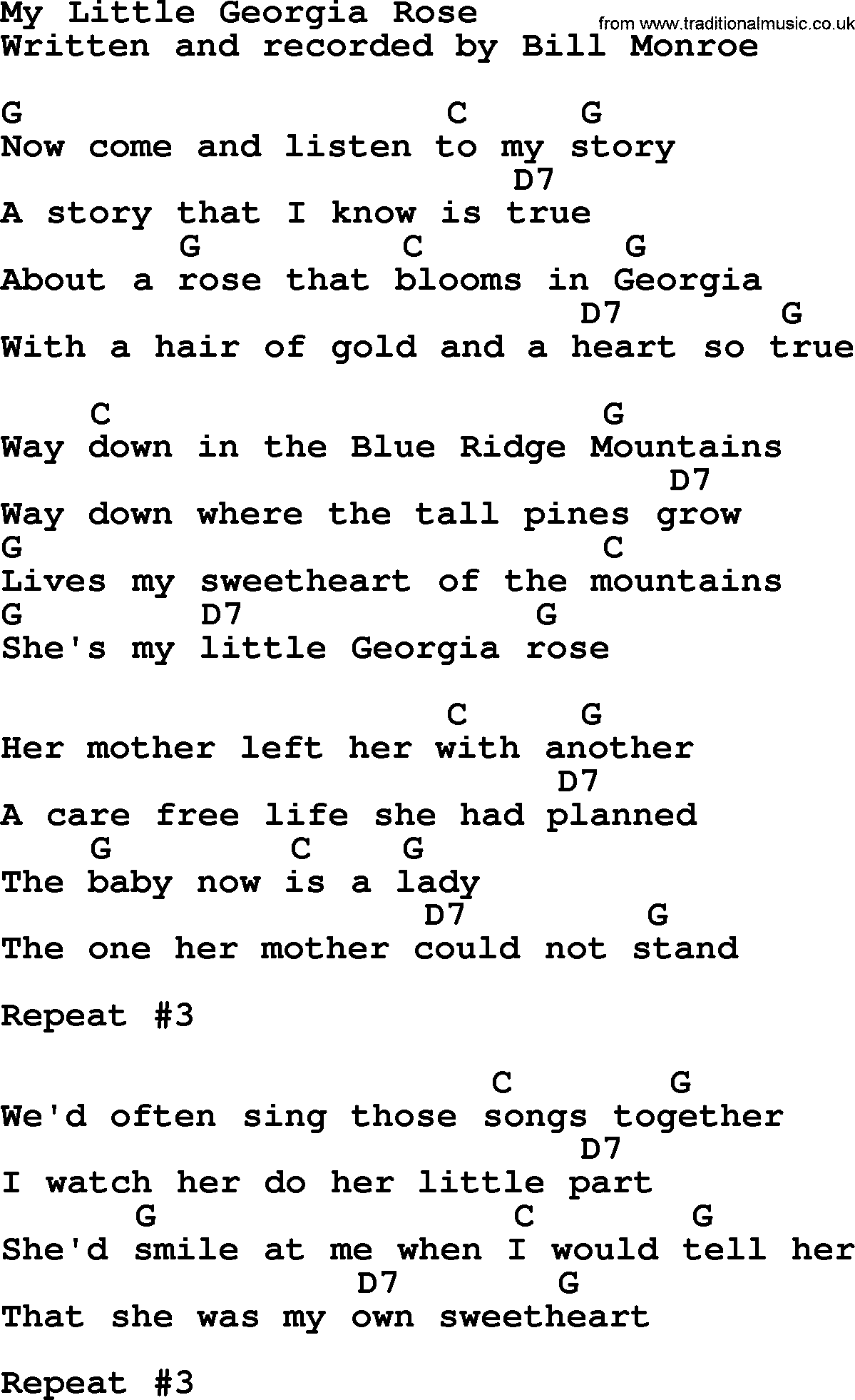Bluegrass song: My Little Georgia Rose, lyrics and chords