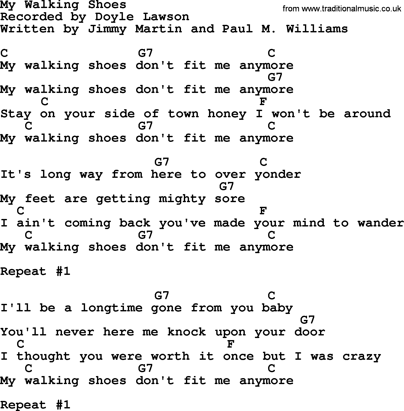Bluegrass song: My Walking Shoes, lyrics and chords