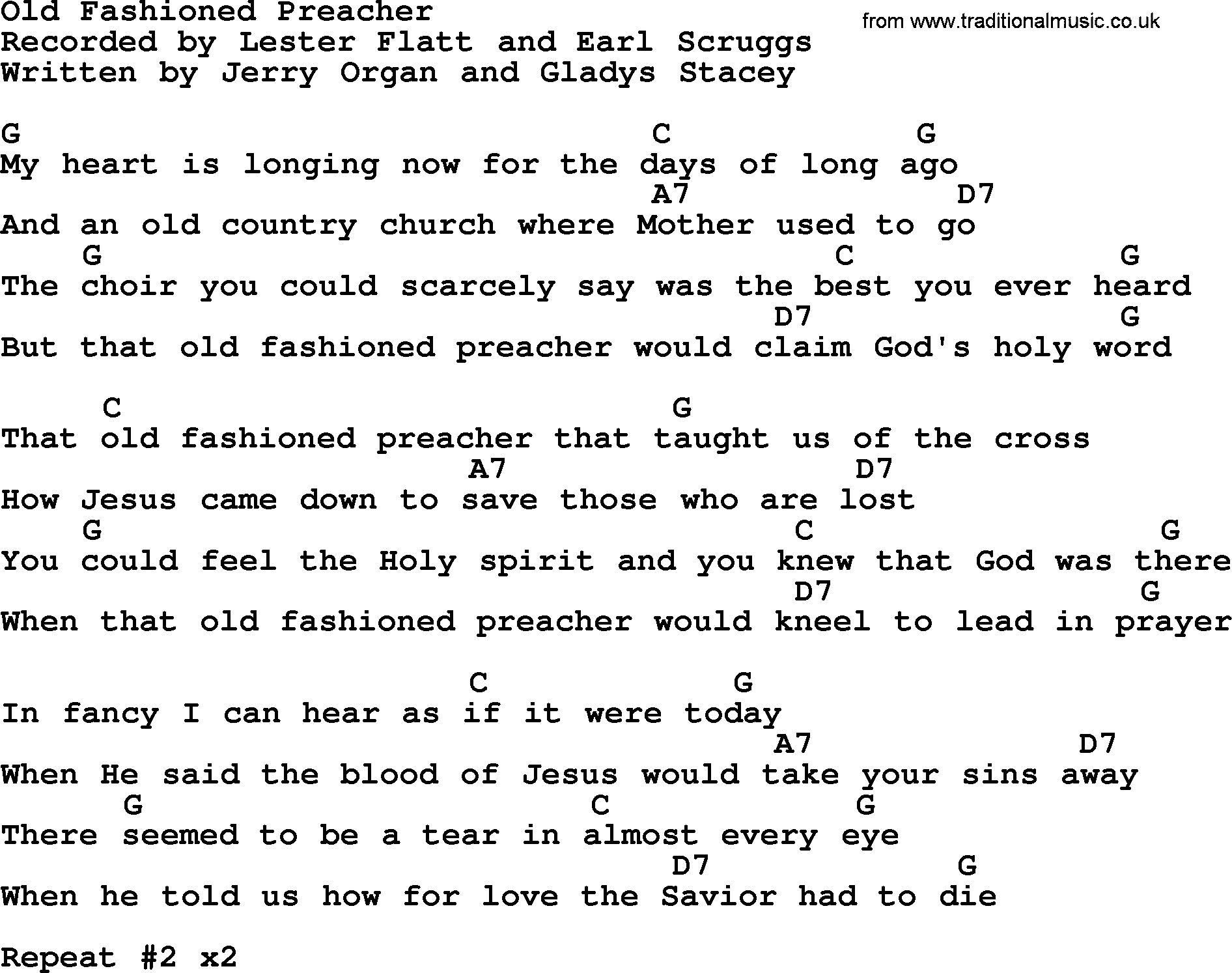 Bluegrass song: Old Fashioned Preacher, lyrics and chords