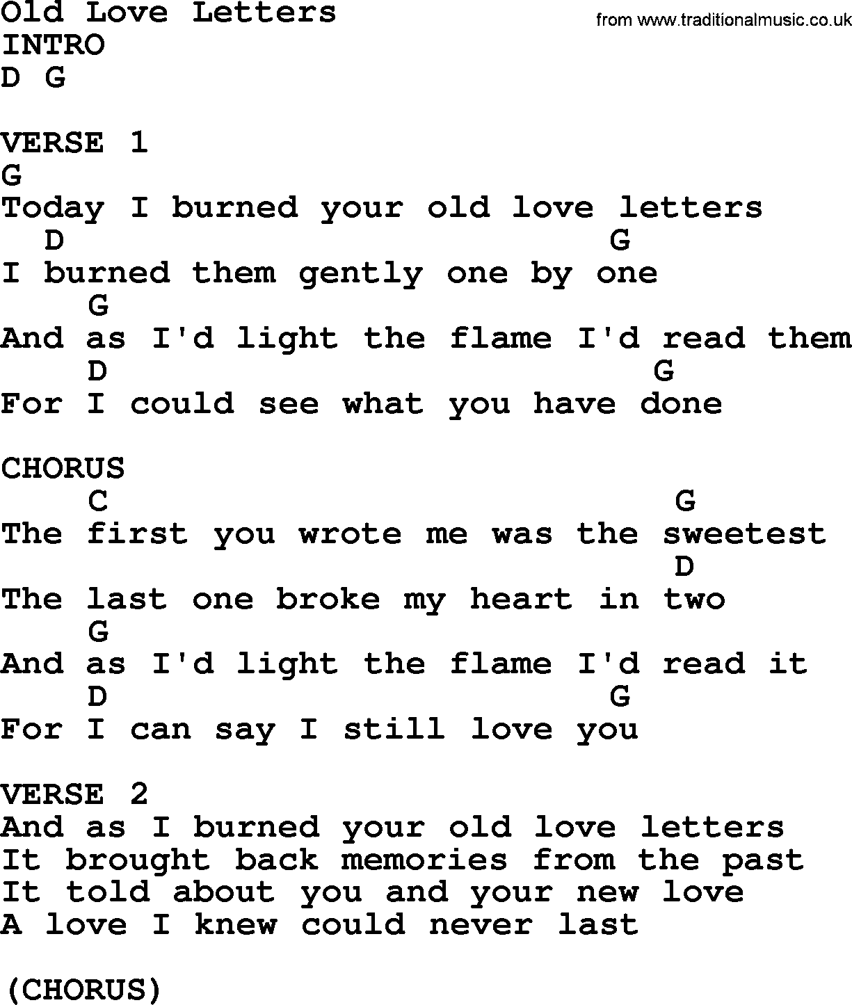 Bluegrass song: Old Love Letters, lyrics and chords