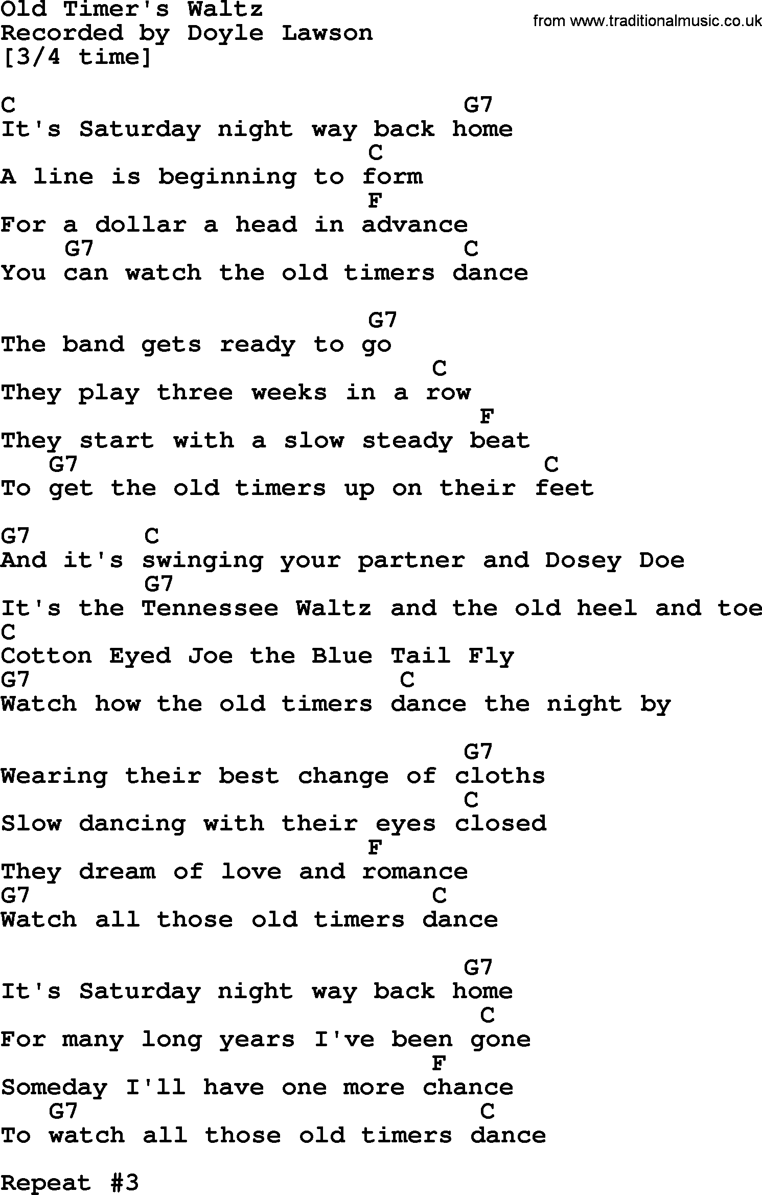 Bluegrass song: Old Timer's Waltz, lyrics and chords