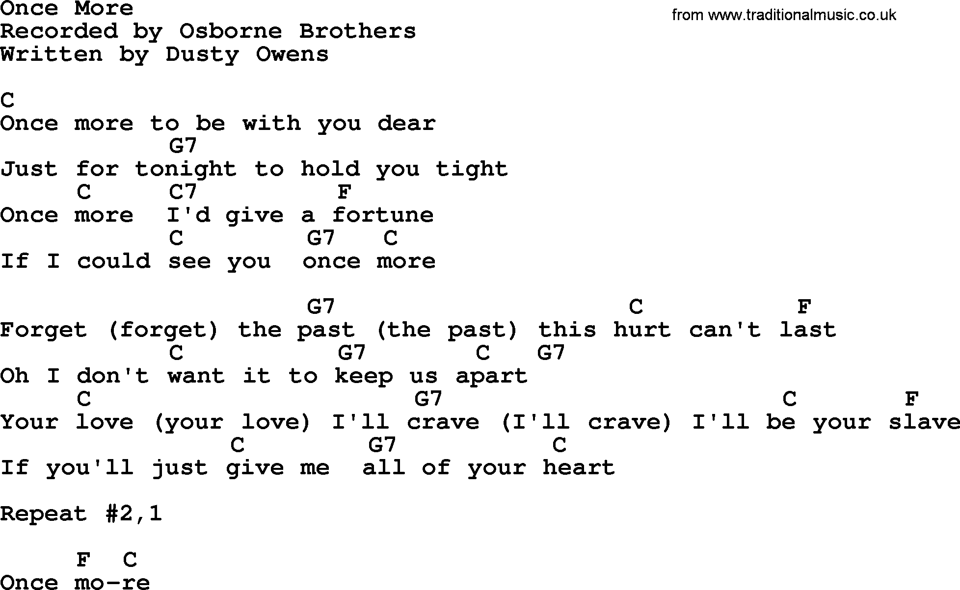 Bluegrass song: Once More, lyrics and chords