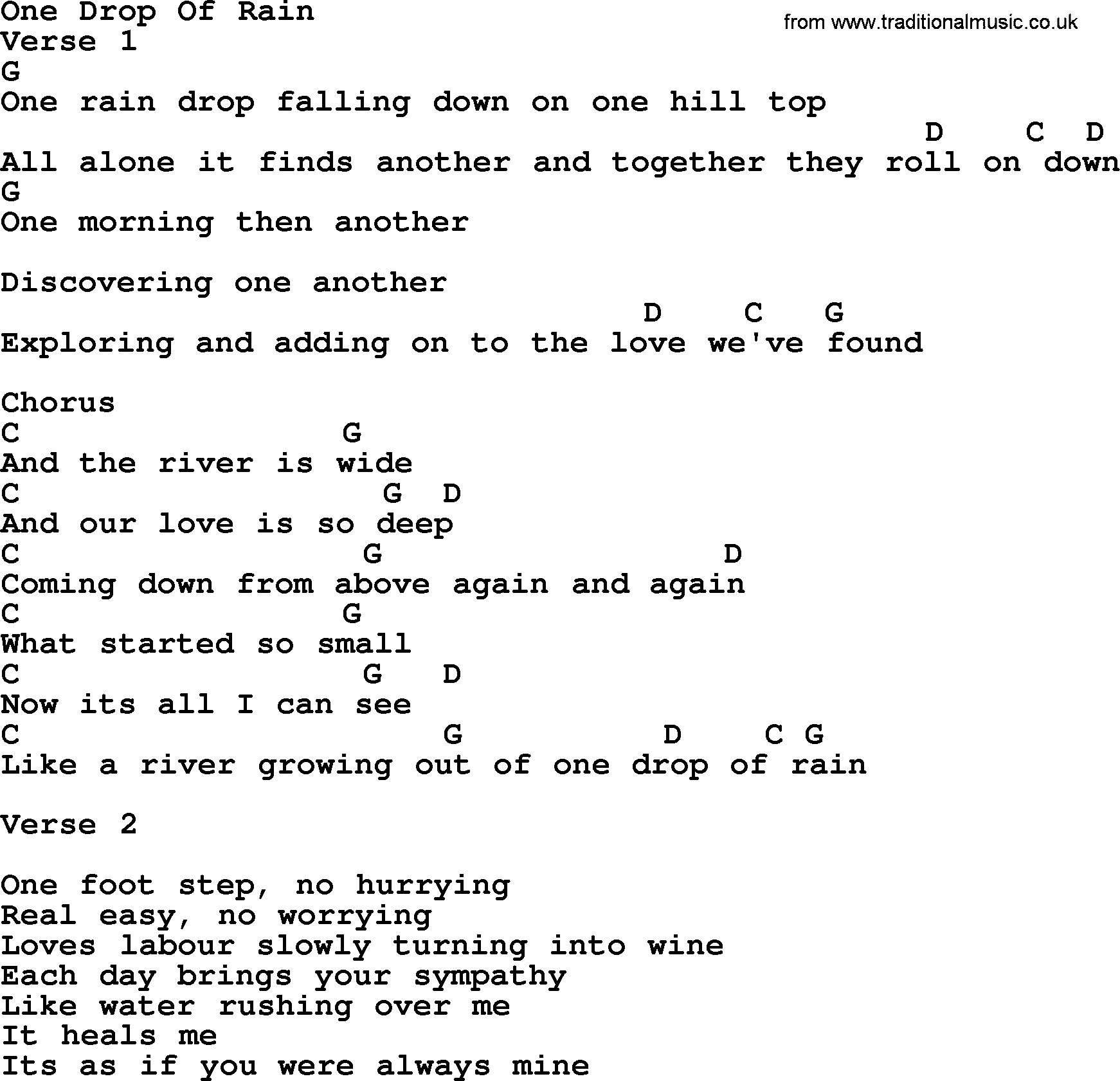 Bluegrass song: One Drop Of Rain, lyrics and chords