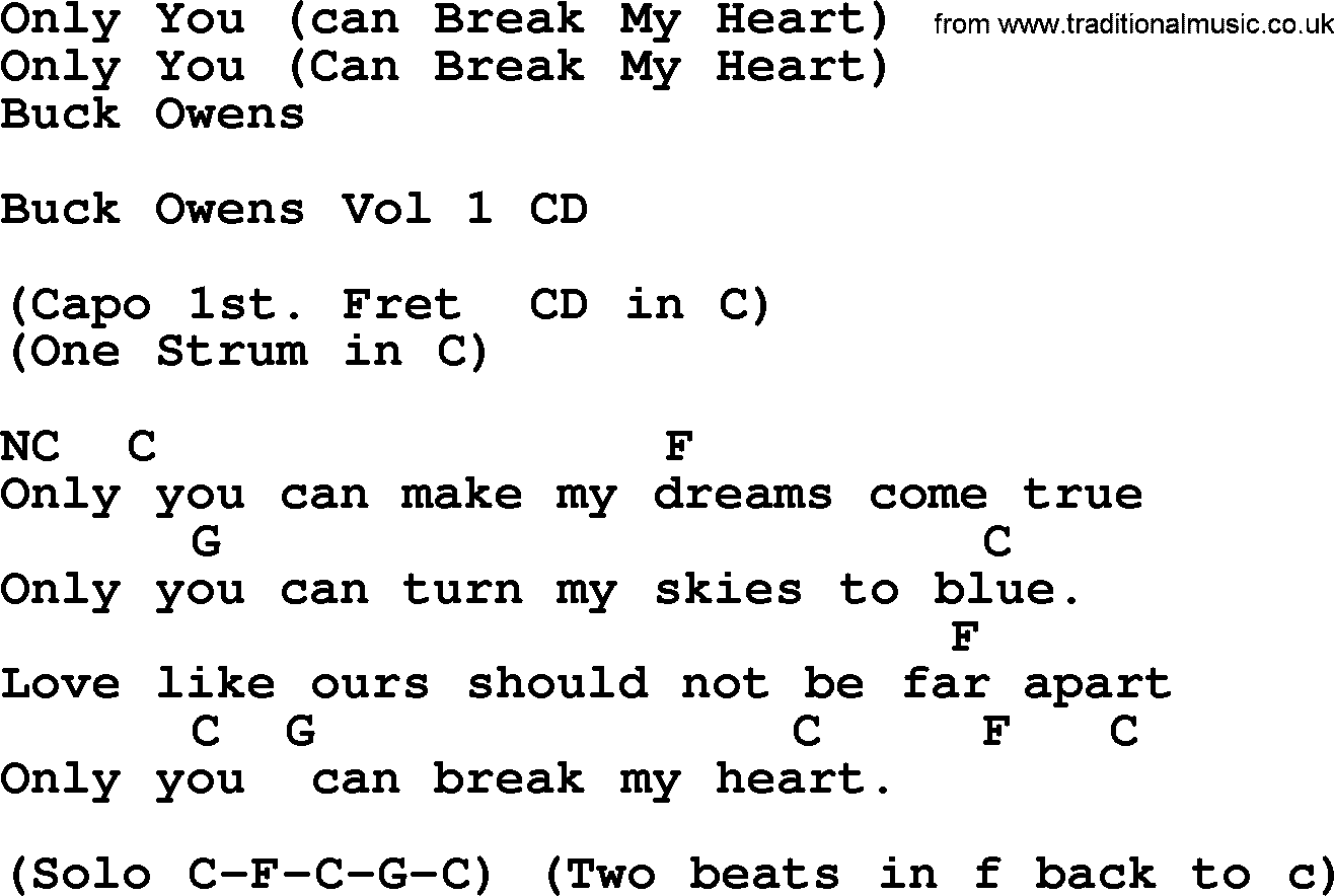 Bluegrass song: Only You (Can Break My Heart), lyrics and chords