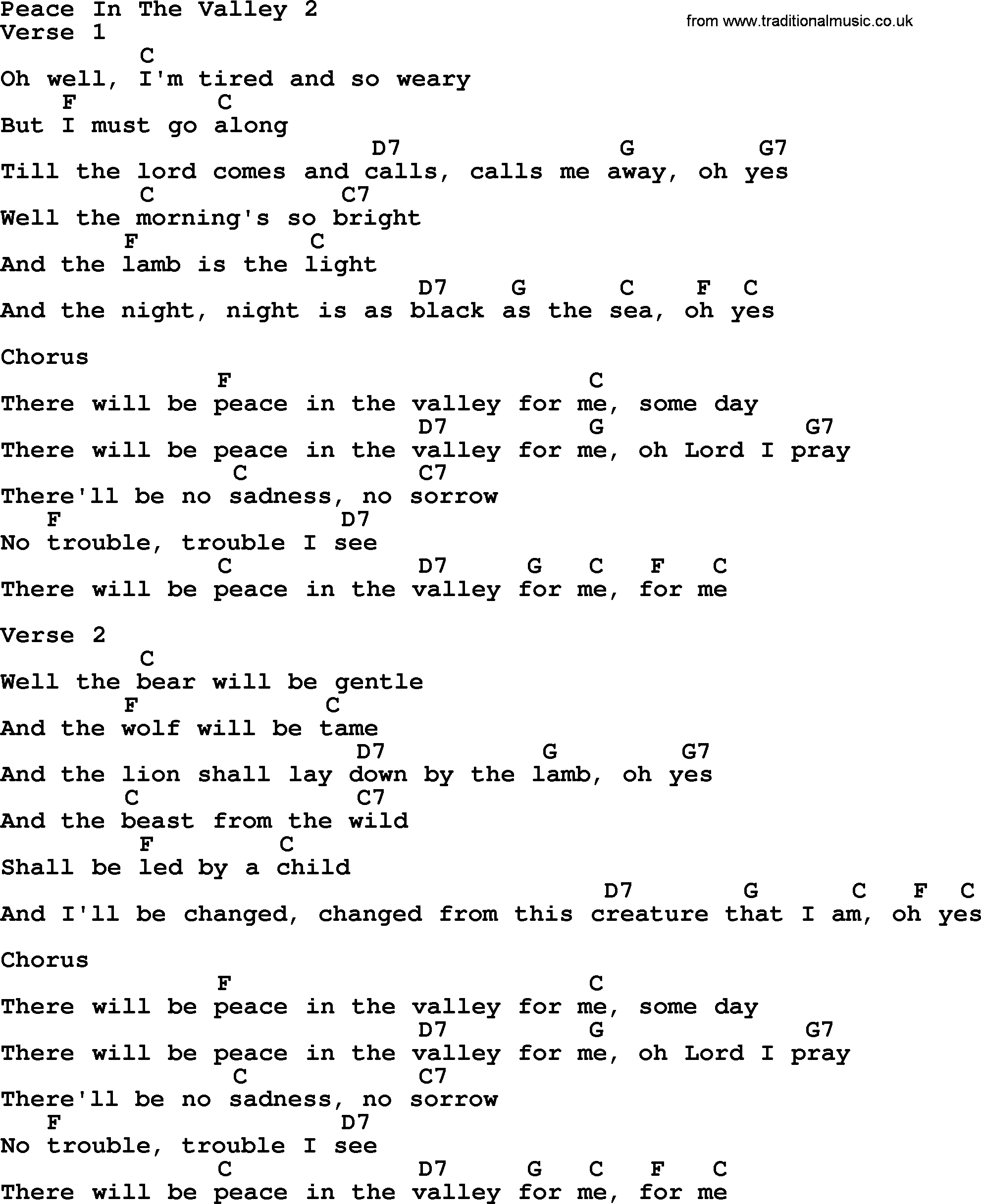 Bluegrass song: Peace In The Valley 2, lyrics and chords
