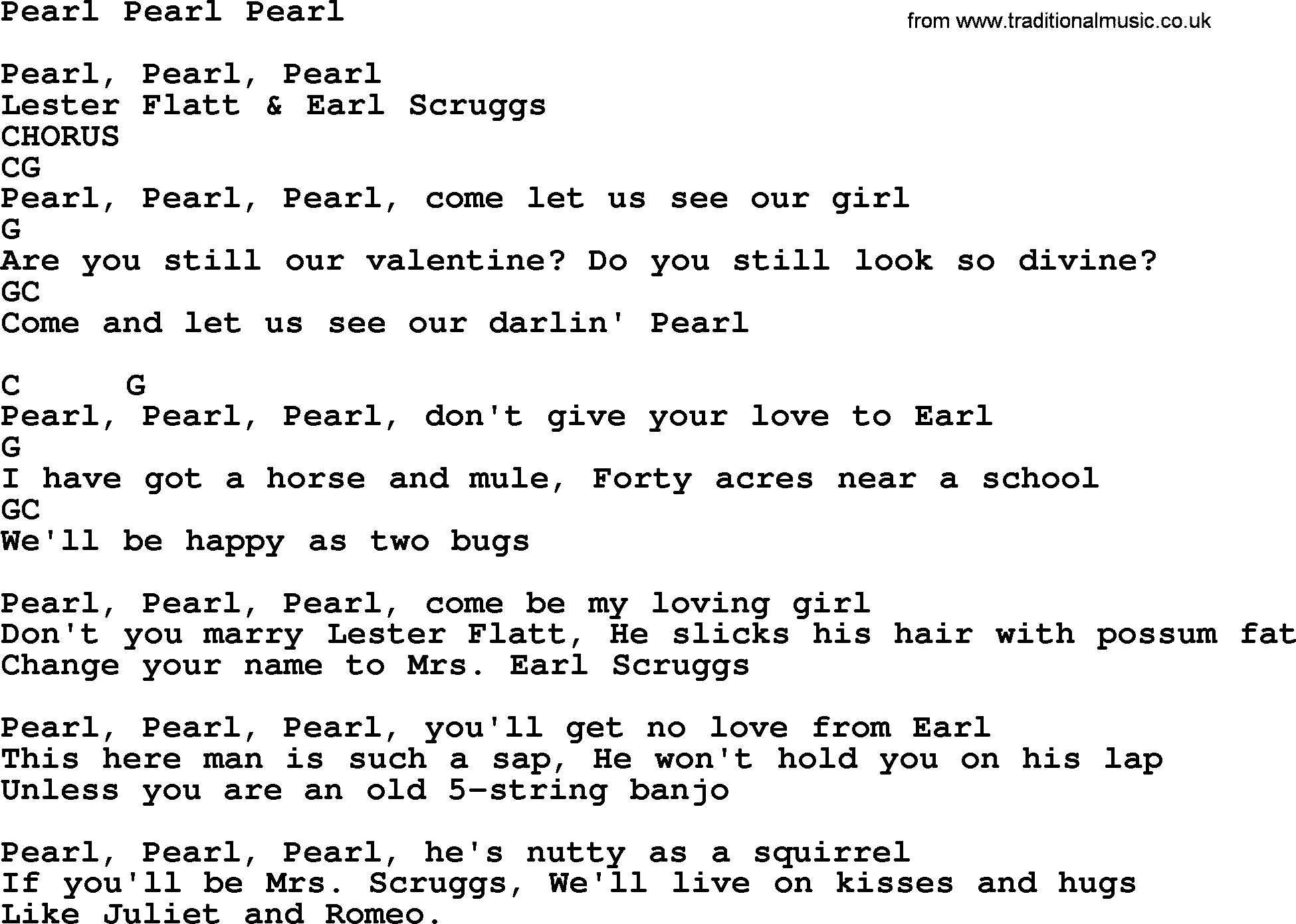 Bluegrass song: Pearl Pearl Pearl, lyrics and chords