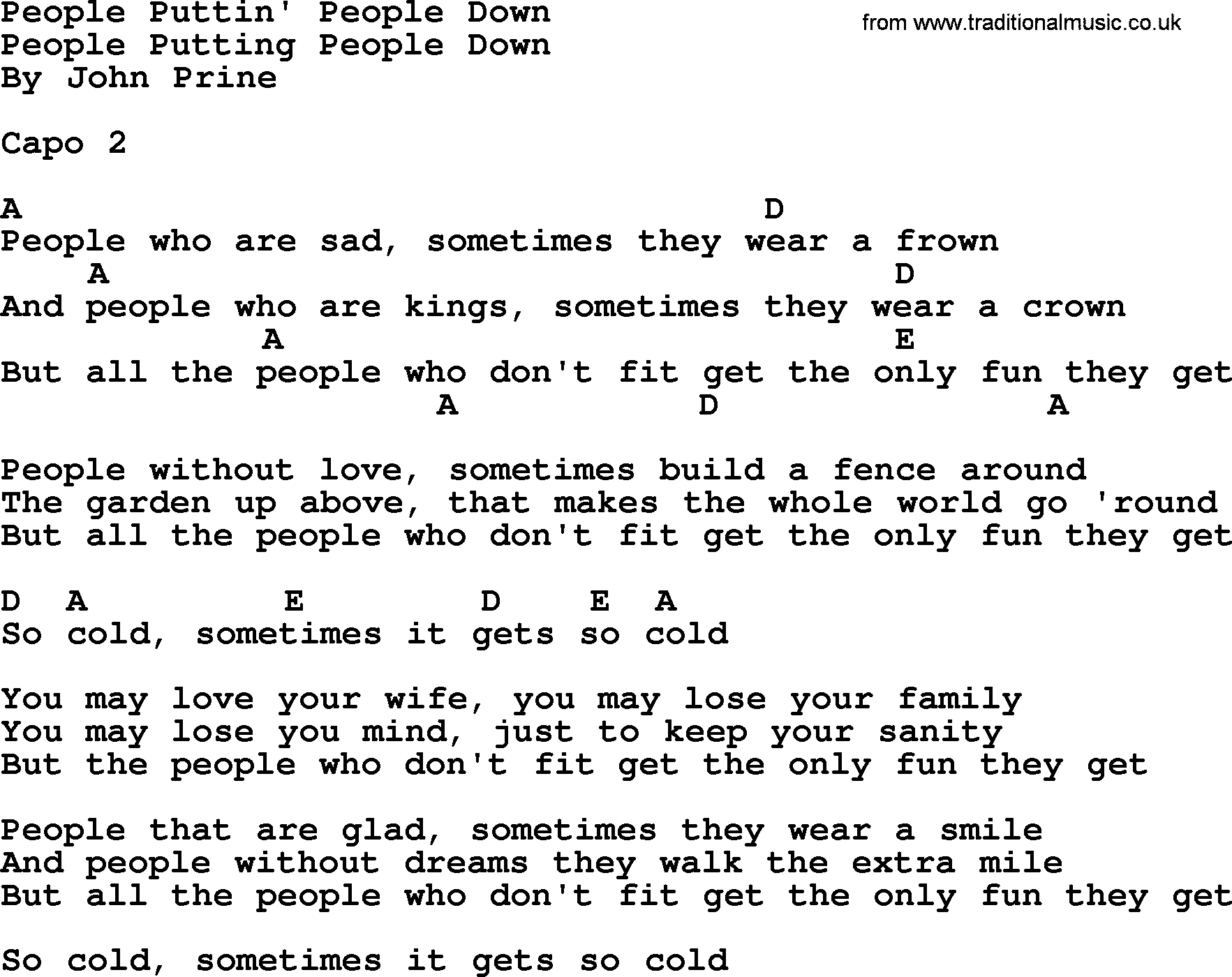 Bluegrass song: People Puttin' People Down, lyrics and chords