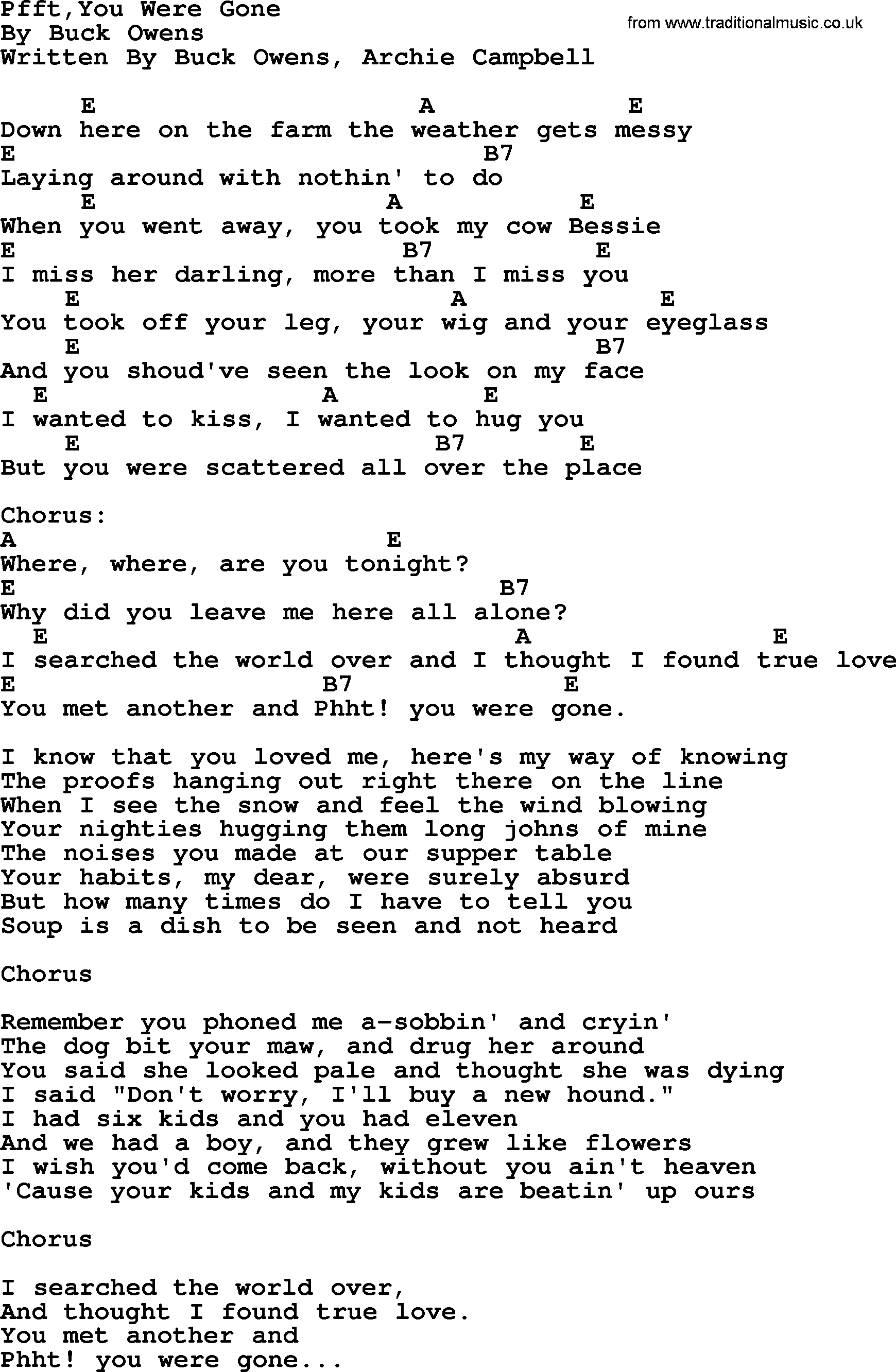 Bluegrass song: Pfft, You Were Gone, lyrics and chords