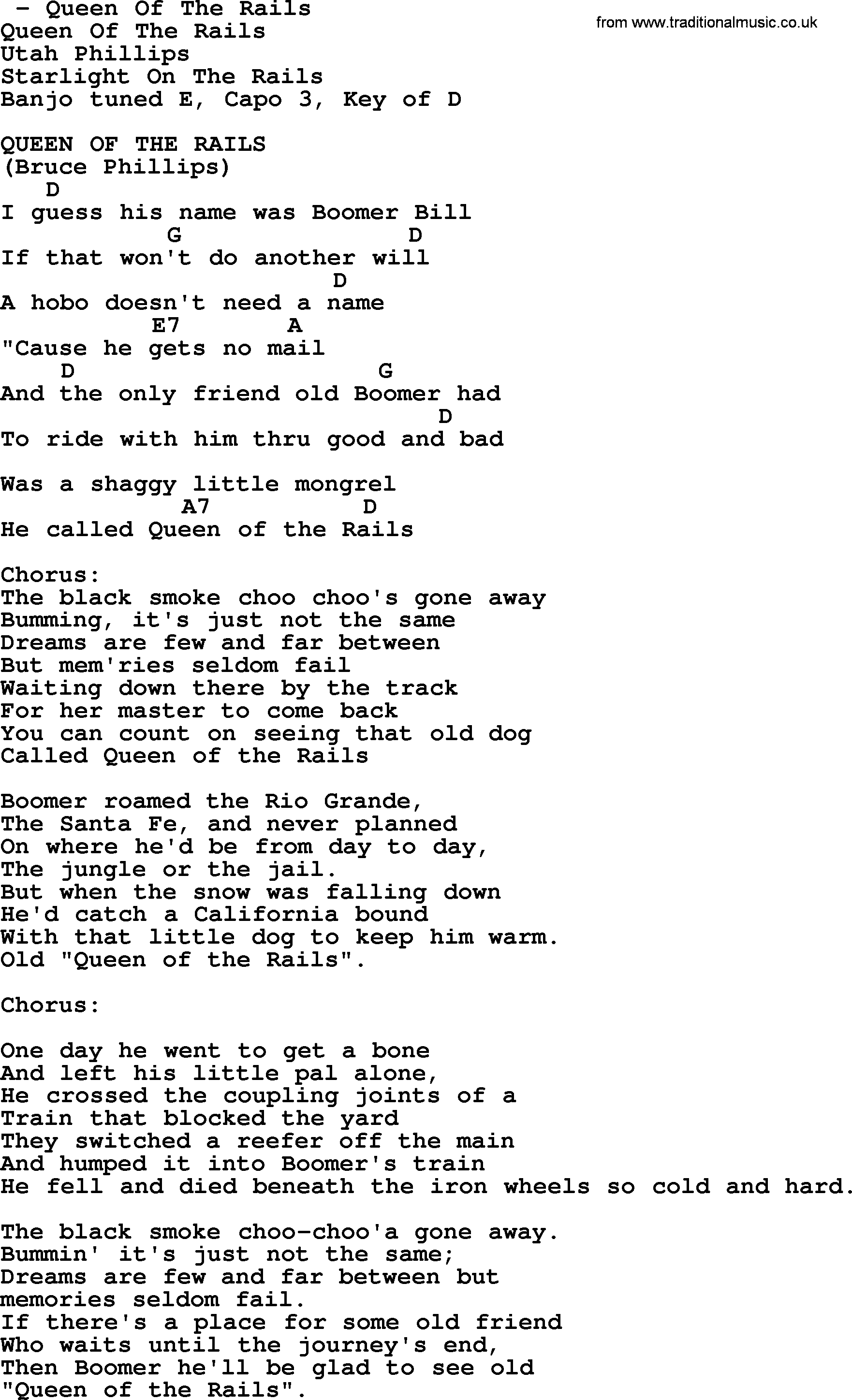 Bluegrass song: Queen Of The Rails, lyrics and chords