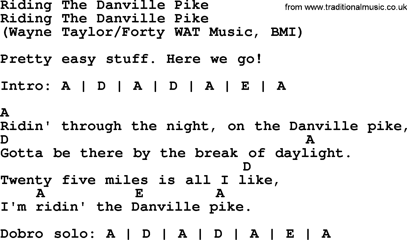 Bluegrass song: Riding The Danville Pike, lyrics and chords