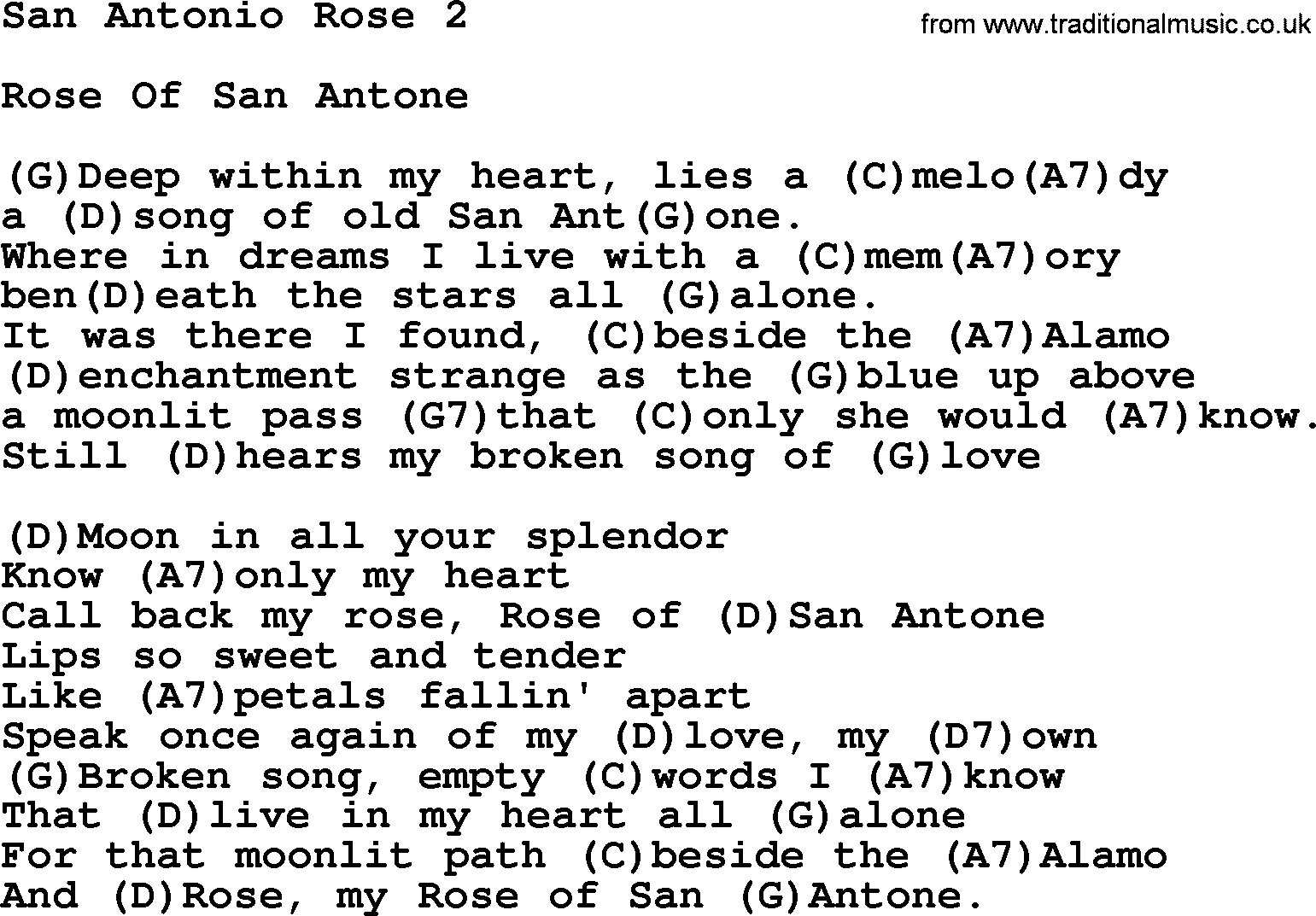 Bluegrass song: San Antonio Rose 2, lyrics and chords