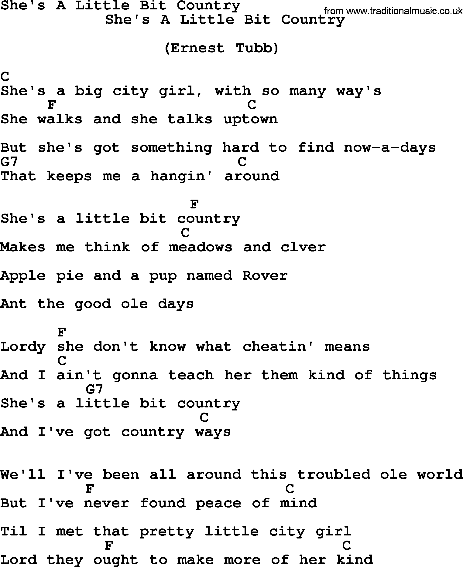 Bluegrass song: She's A Little Bit Country, lyrics and chords