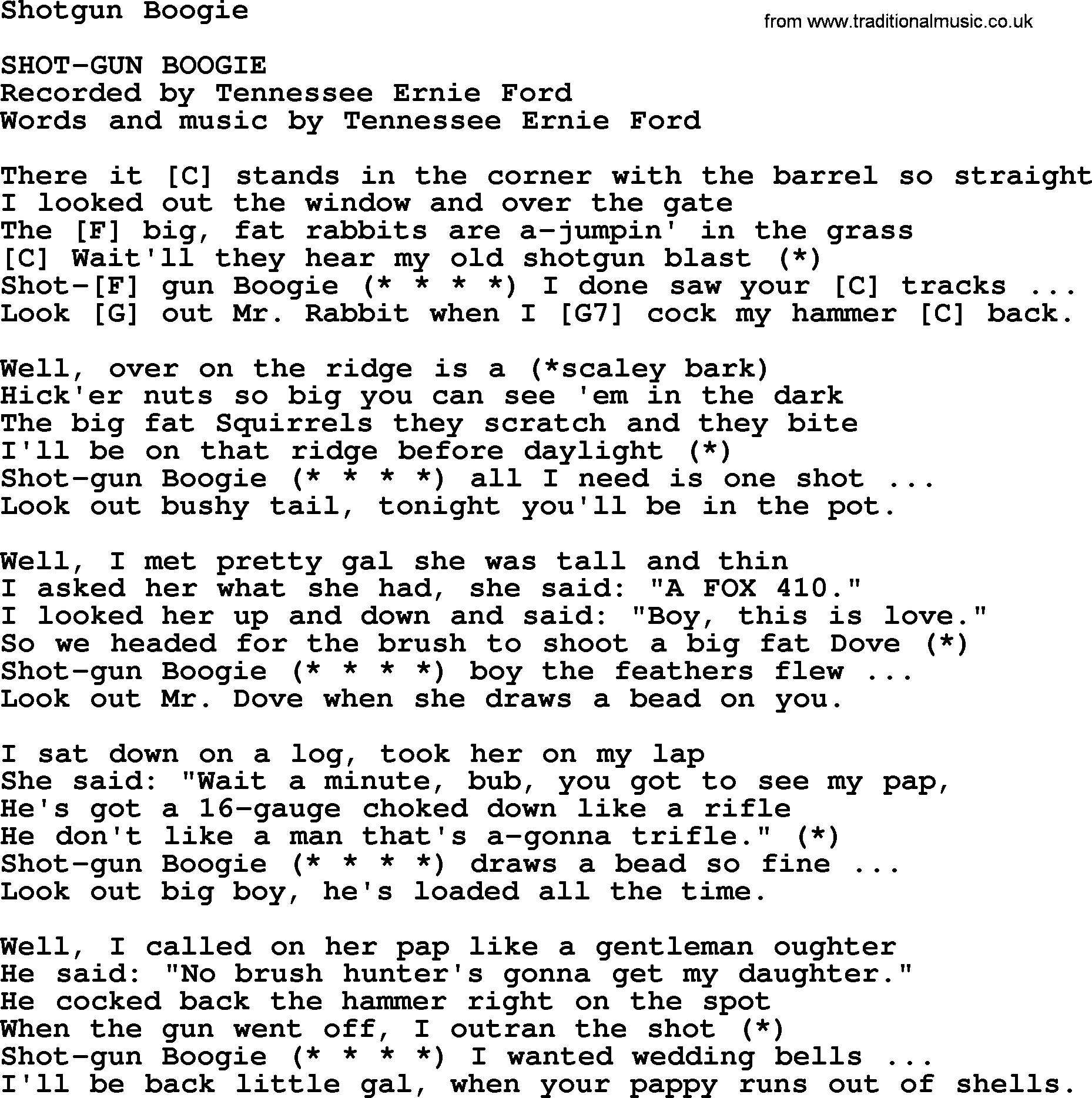 Bluegrass song: Shotgun Boogie, lyrics and chords
