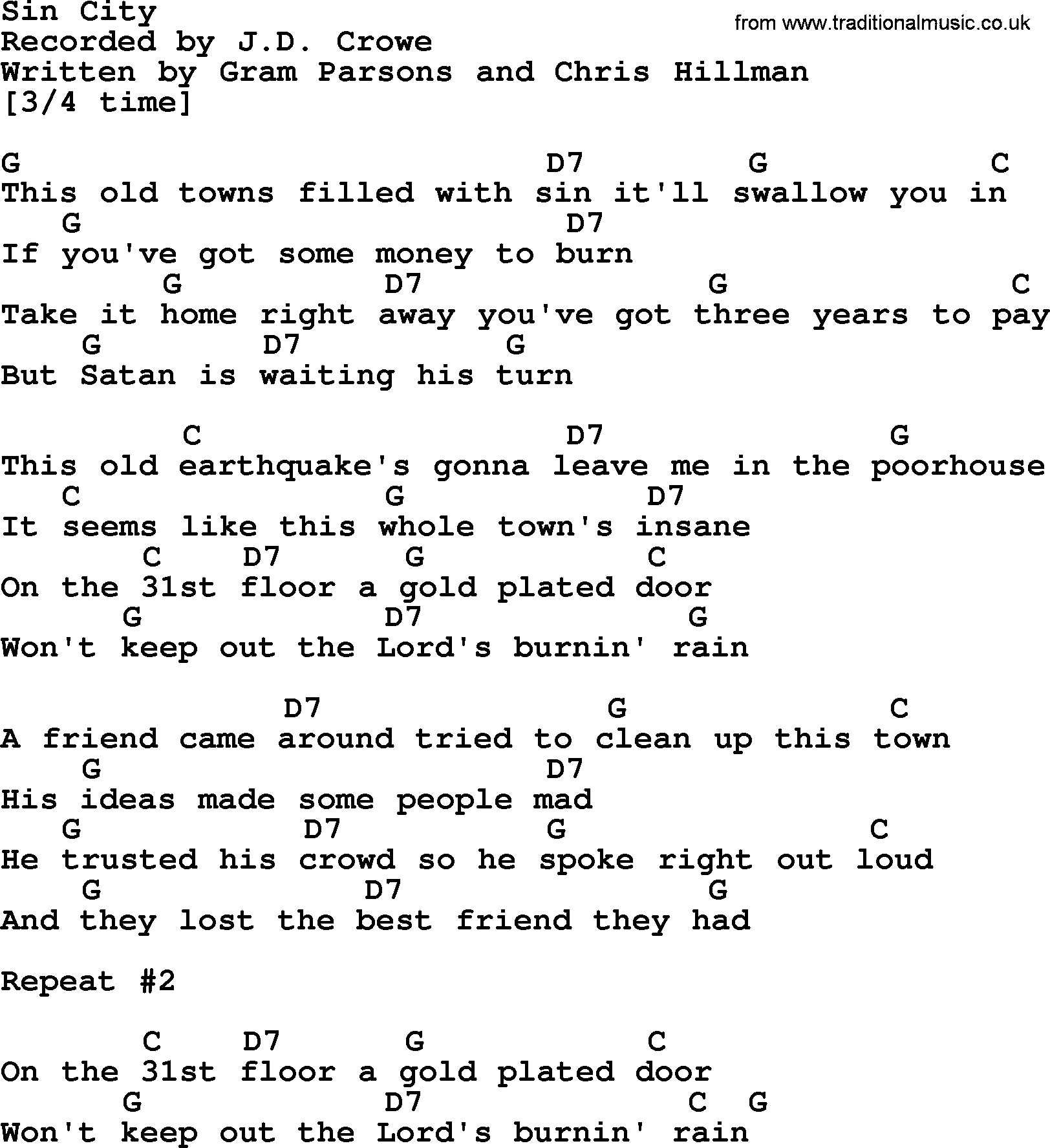 Bluegrass song: Sin City, lyrics and chords