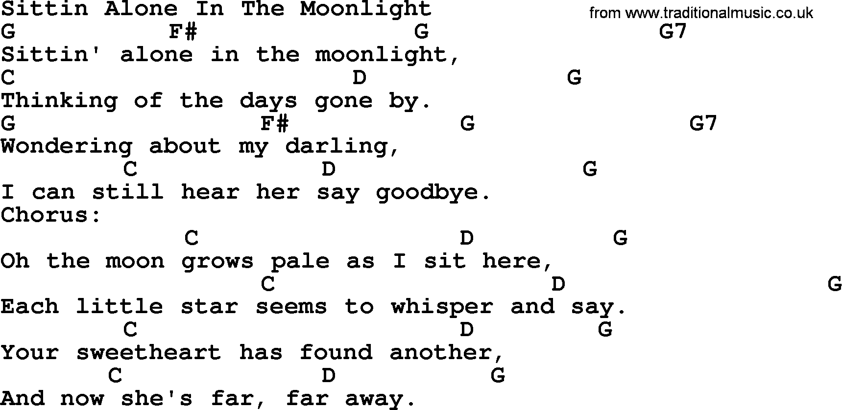 Bluegrass song: Sittin Alone In The Moonlight, lyrics and chords