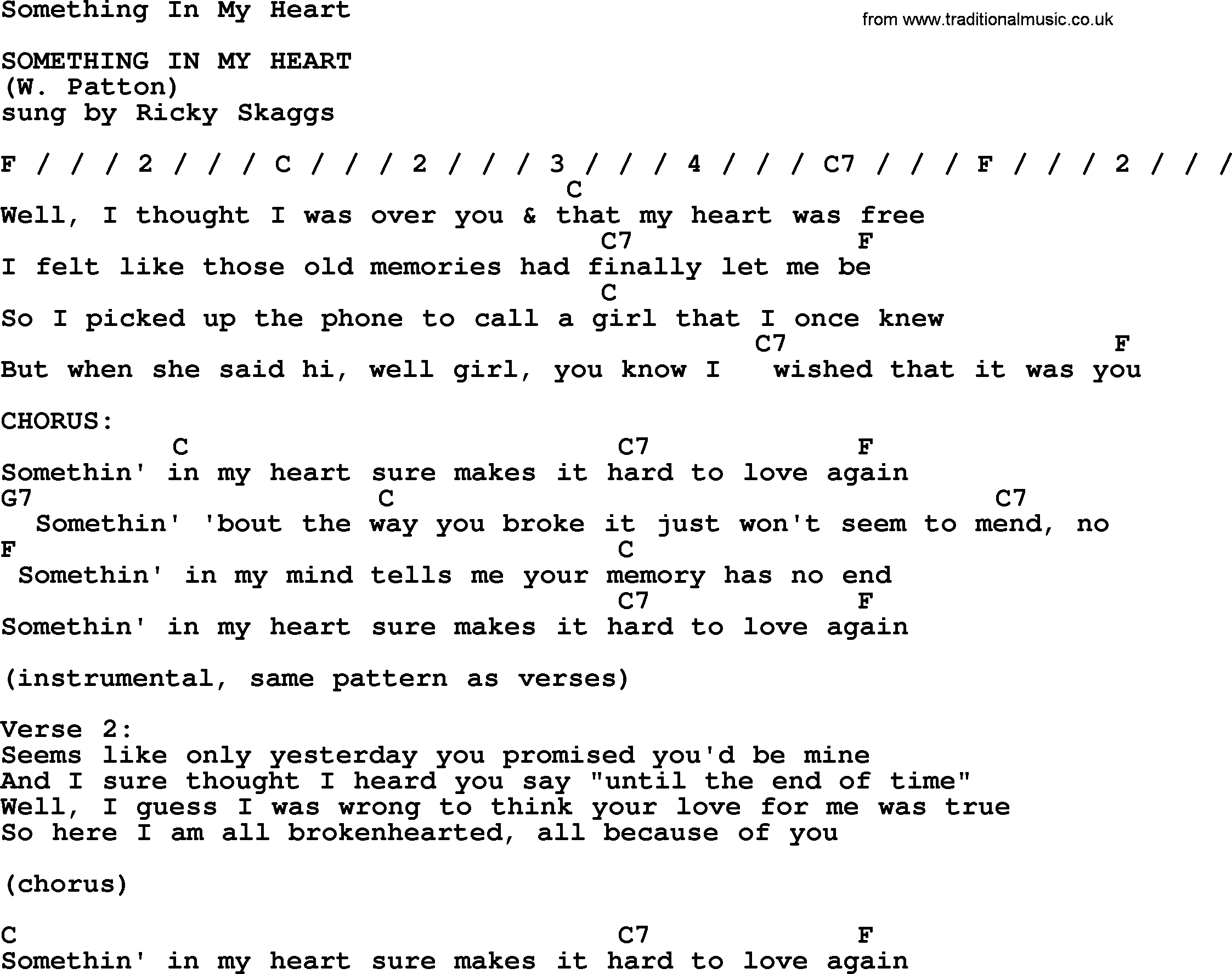 Bluegrass song: Something In My Heart, lyrics and chords
