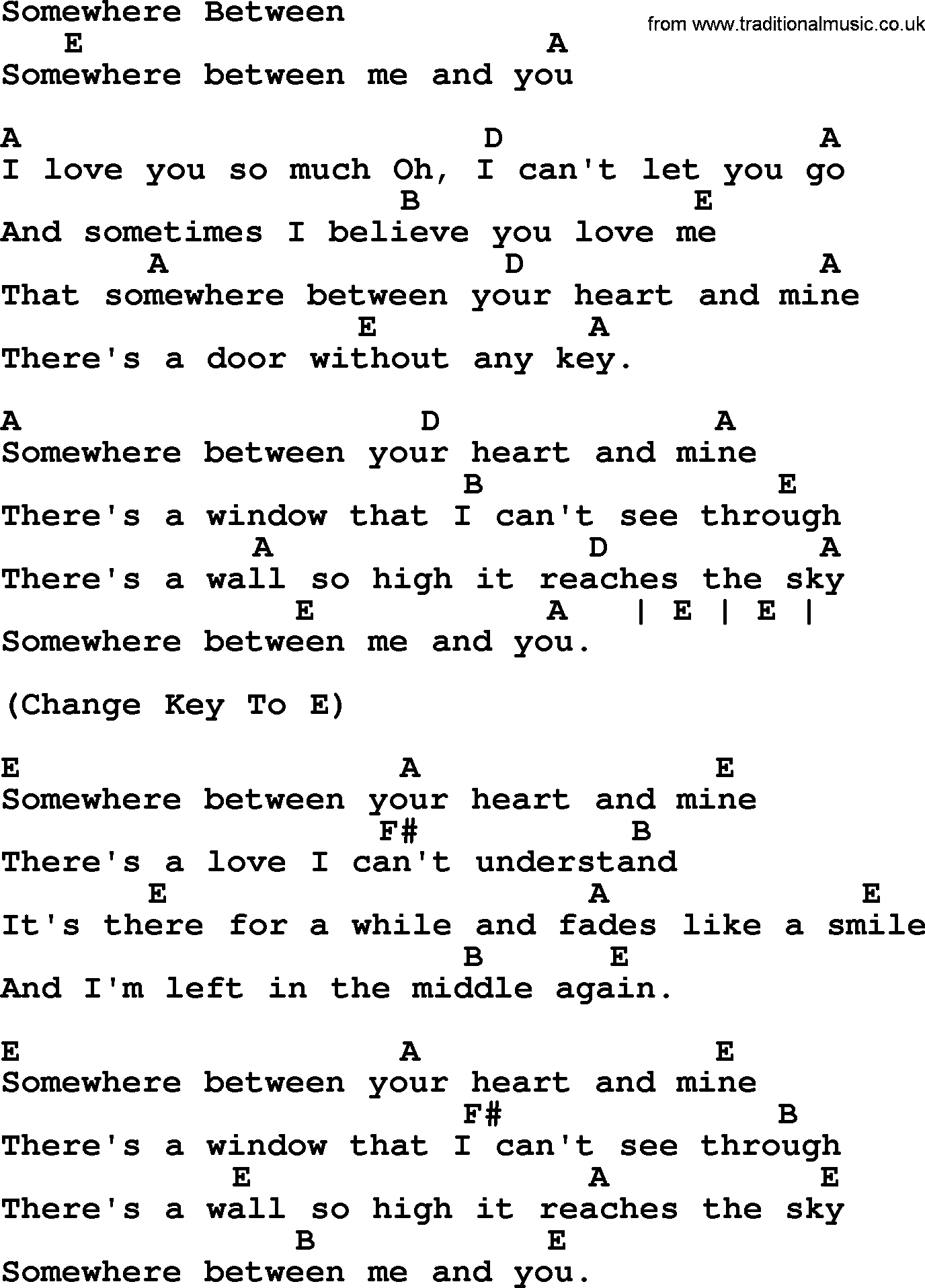 Bluegrass song: Somewhere Between, lyrics and chords