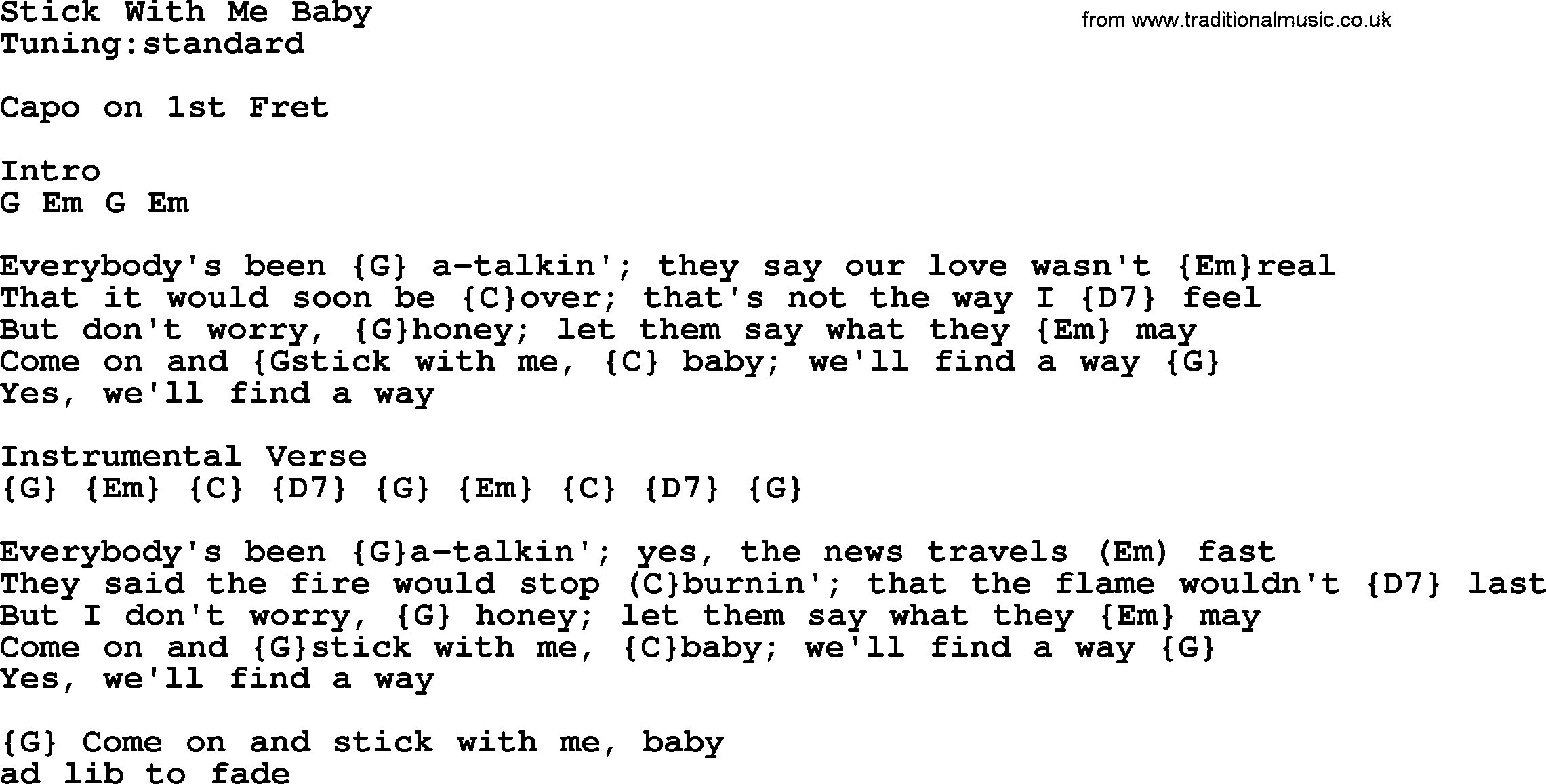 Bluegrass song: Stick With Me Baby, lyrics and chords