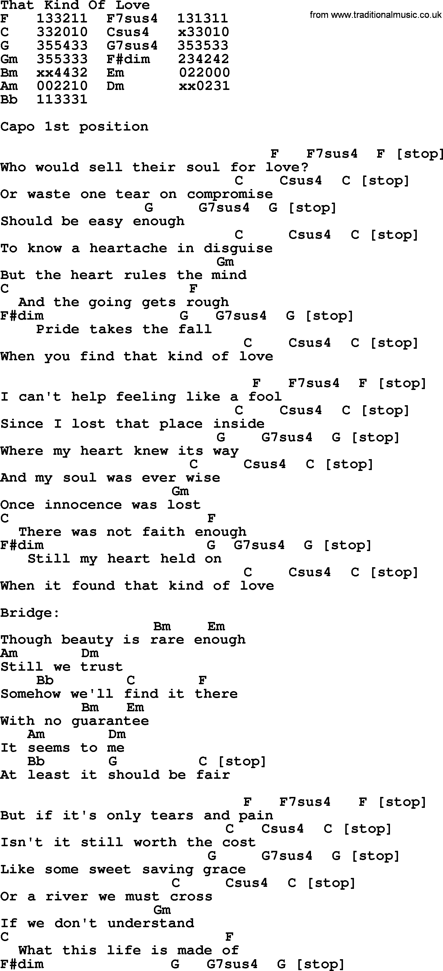 Bluegrass song: That Kind Of Love, lyrics and chords