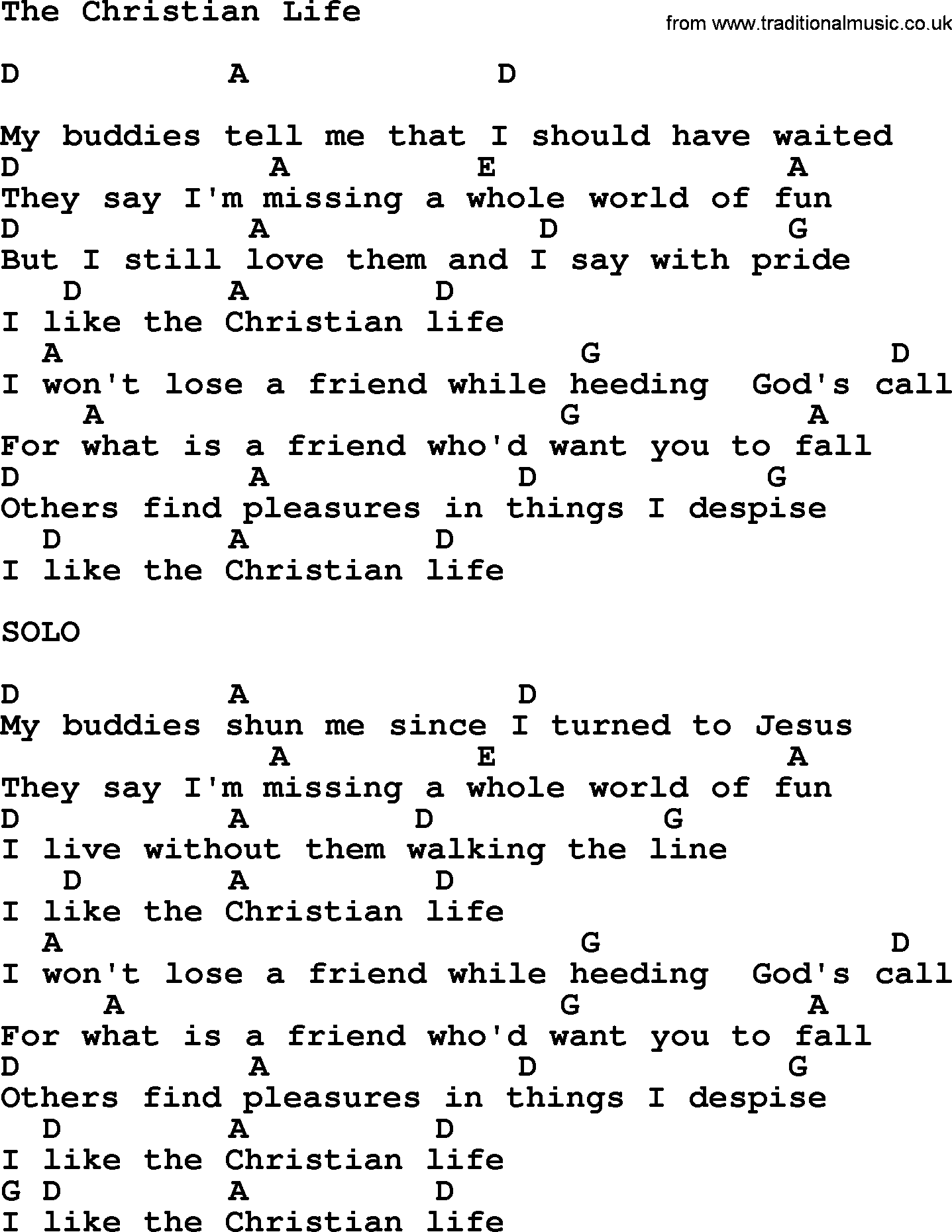 Bluegrass song: The Christian Life, lyrics and chords