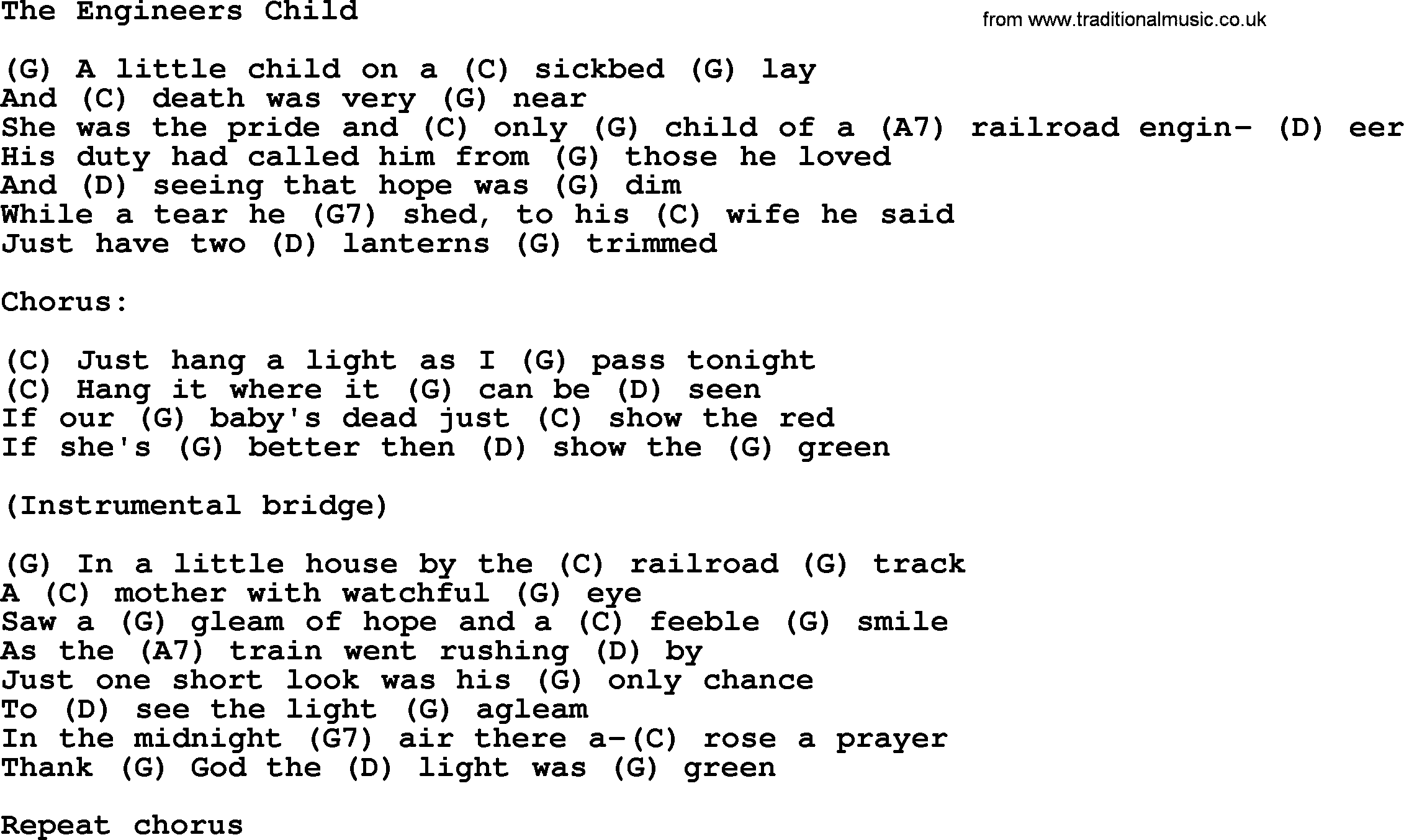 Bluegrass song: The Engineers Child, lyrics and chords