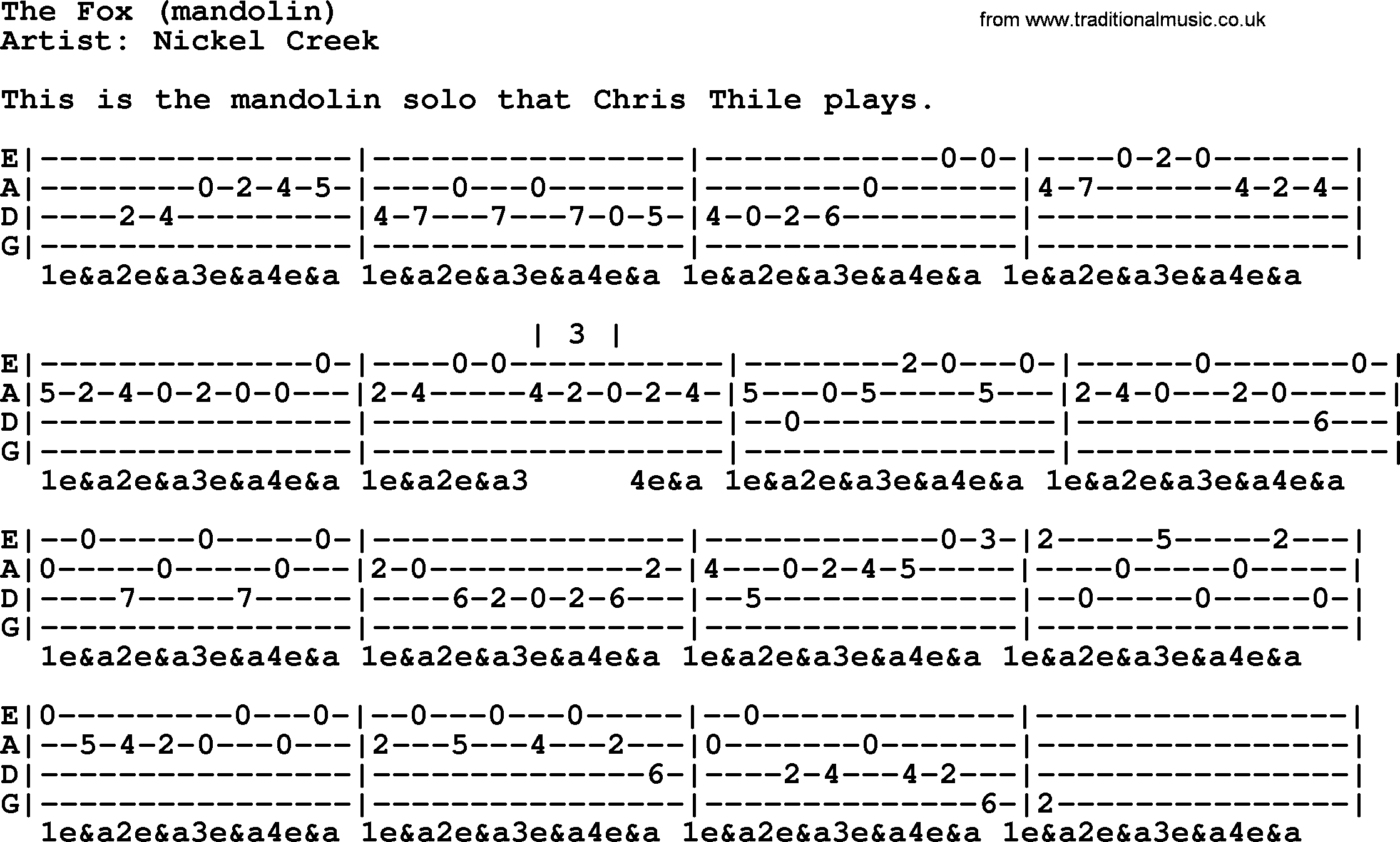 Bluegrass song: The Fox (Mandolin), lyrics and chords