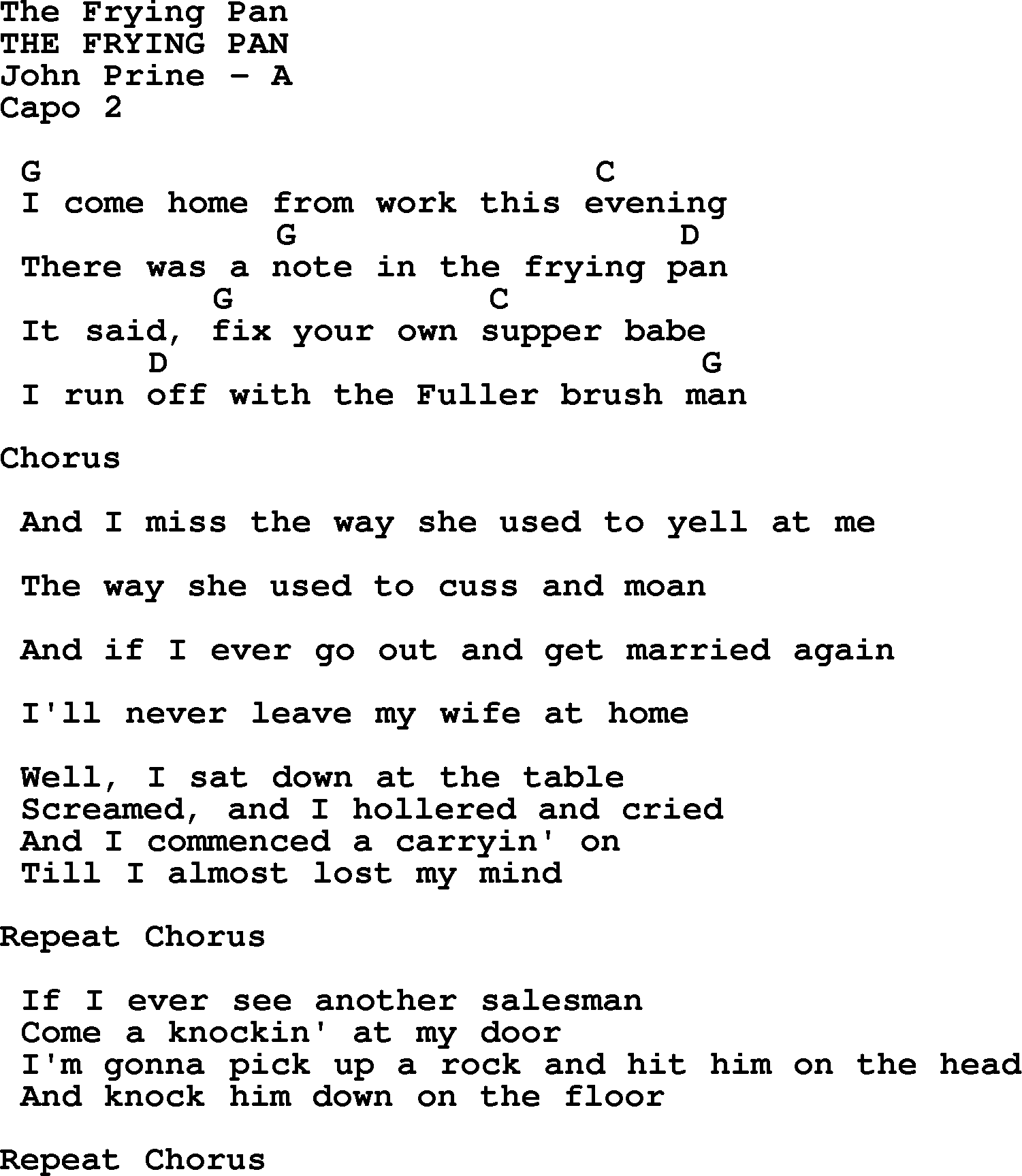 Bluegrass song: The Frying Pan, lyrics and chords