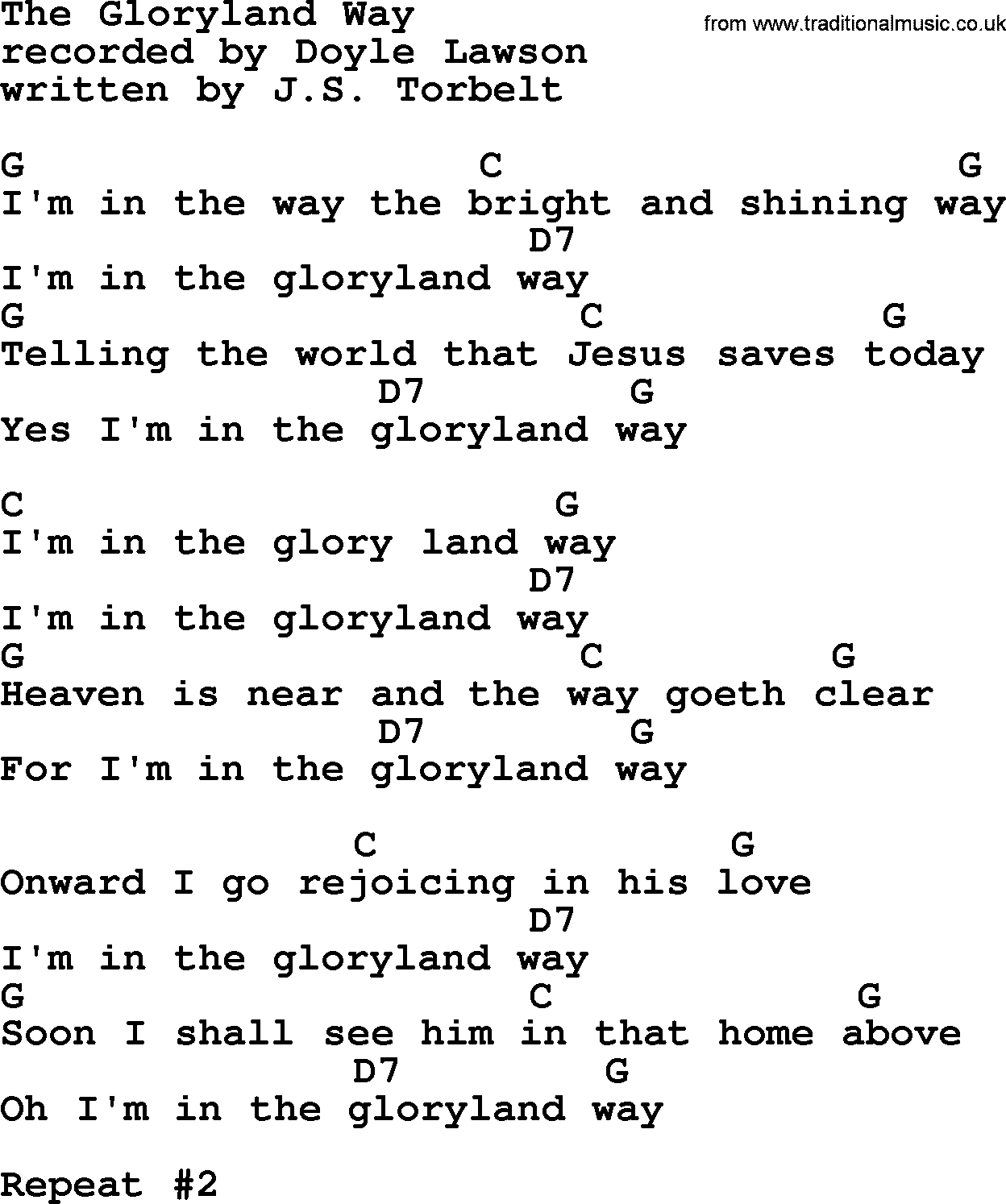 Bluegrass song: The Gloryland Way, lyrics and chords