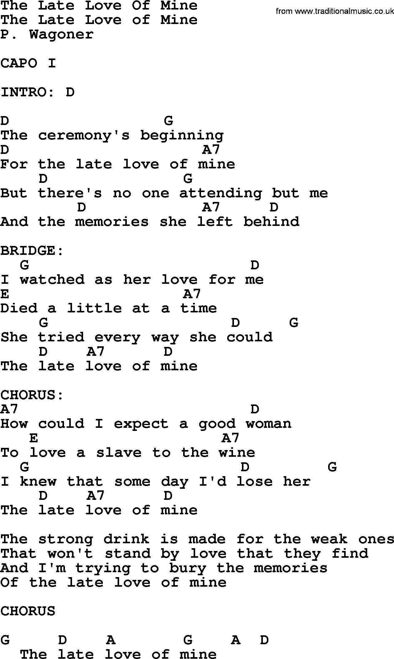 Bluegrass song: The Late Love Of Mine, lyrics and chords