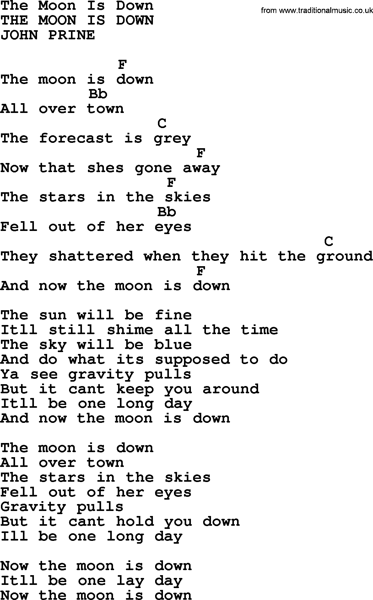 Bluegrass song: The Moon Is Down, lyrics and chords