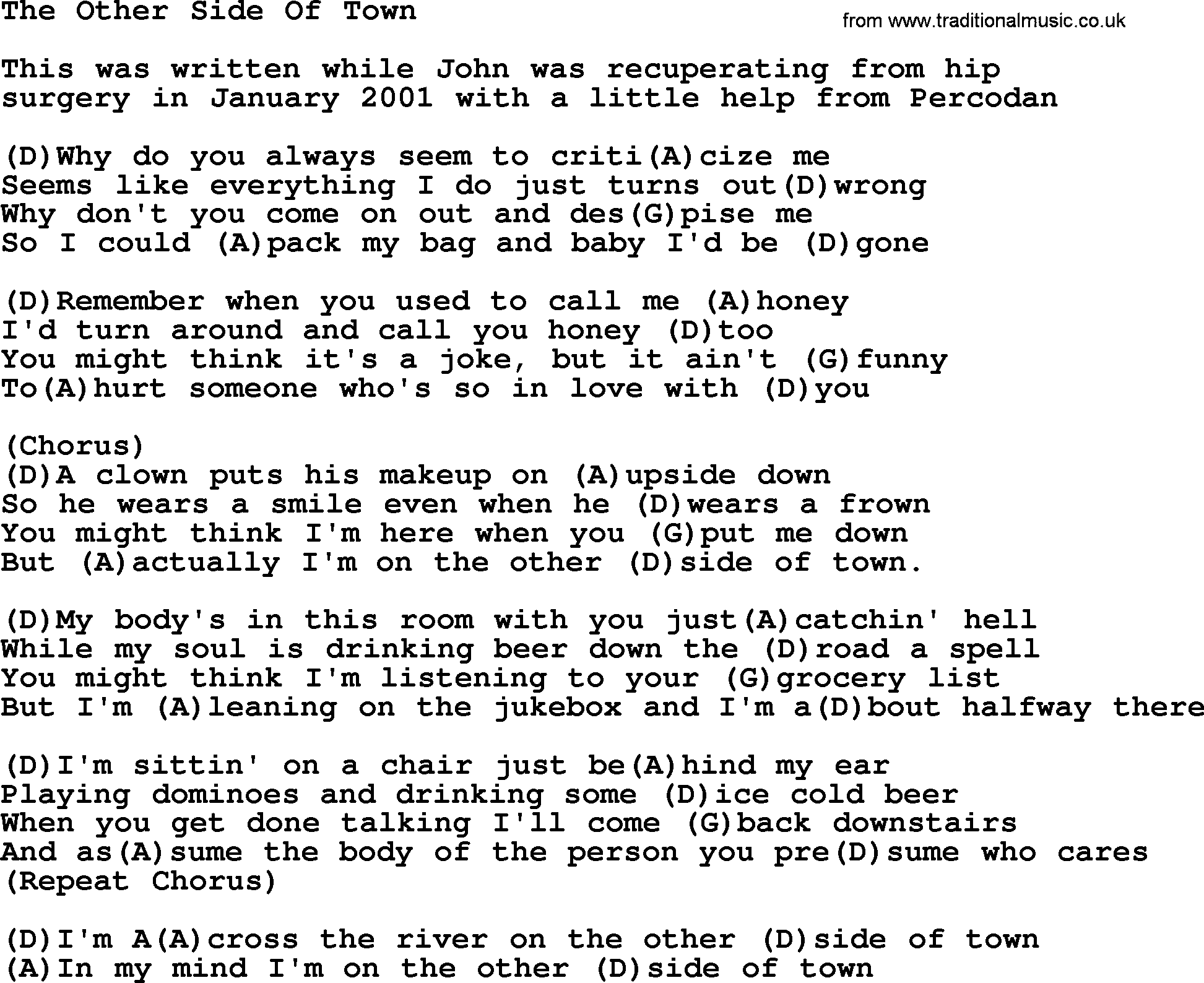 The Other Side Of Town Bluegrass Lyrics With Chords