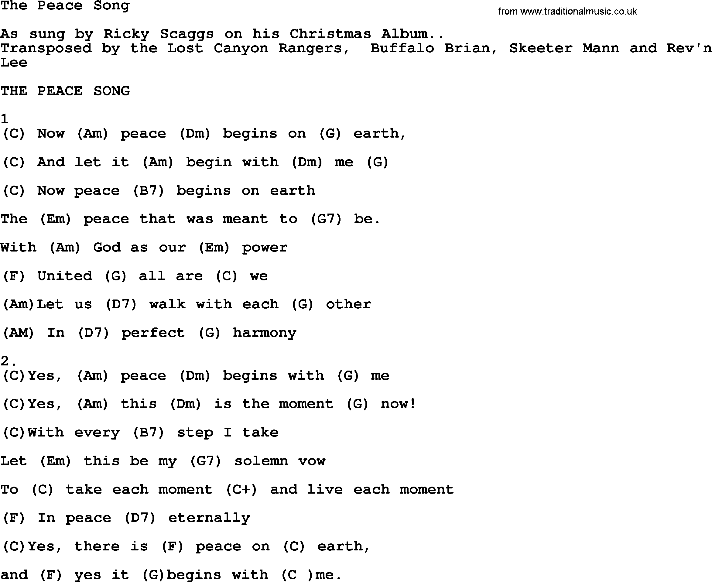 Bluegrass song: The Peace Song, lyrics and chords