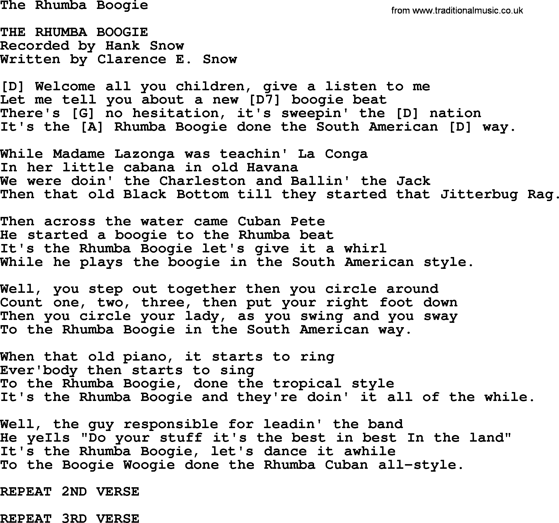 Bluegrass song: The Rhumba Boogie, lyrics and chords