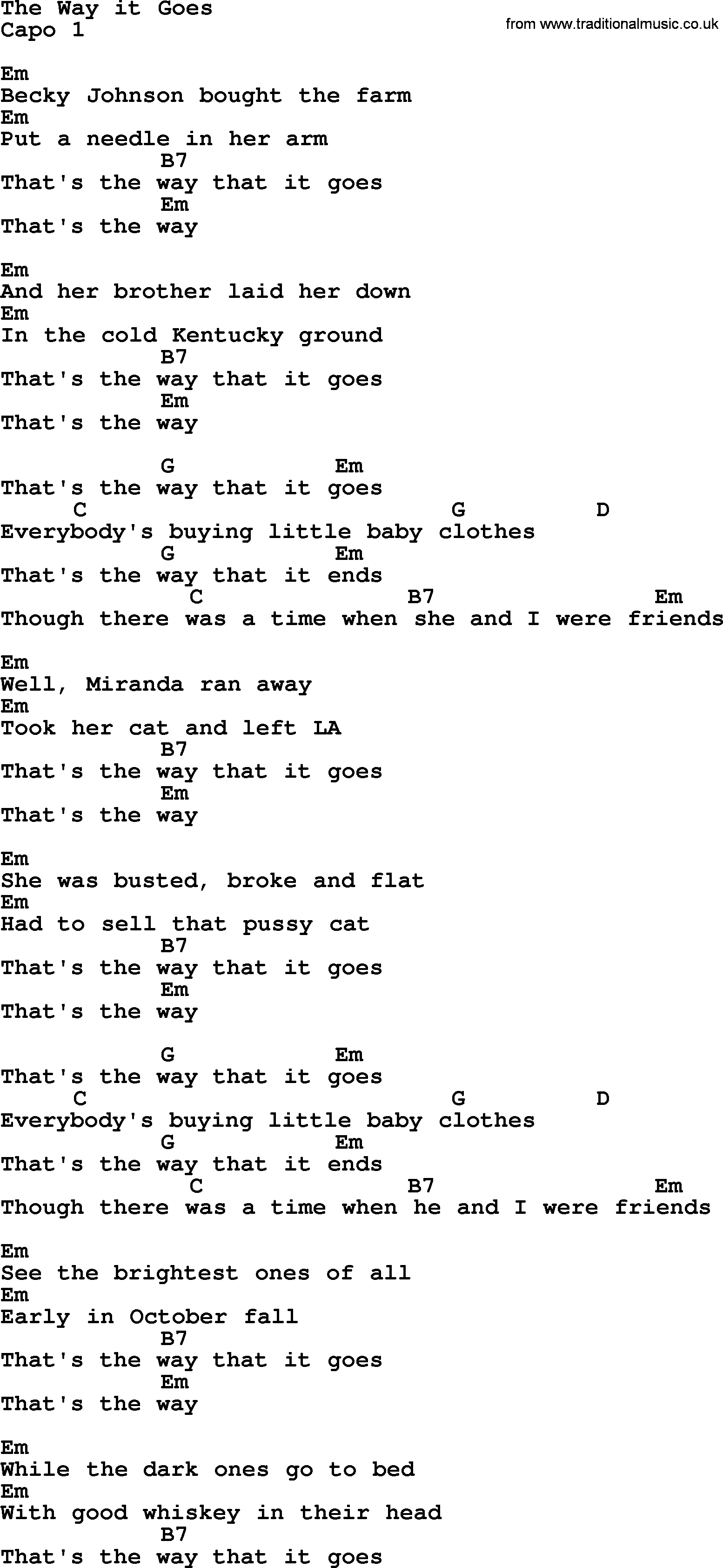 Bluegrass song: The Way It Goes, lyrics and chords
