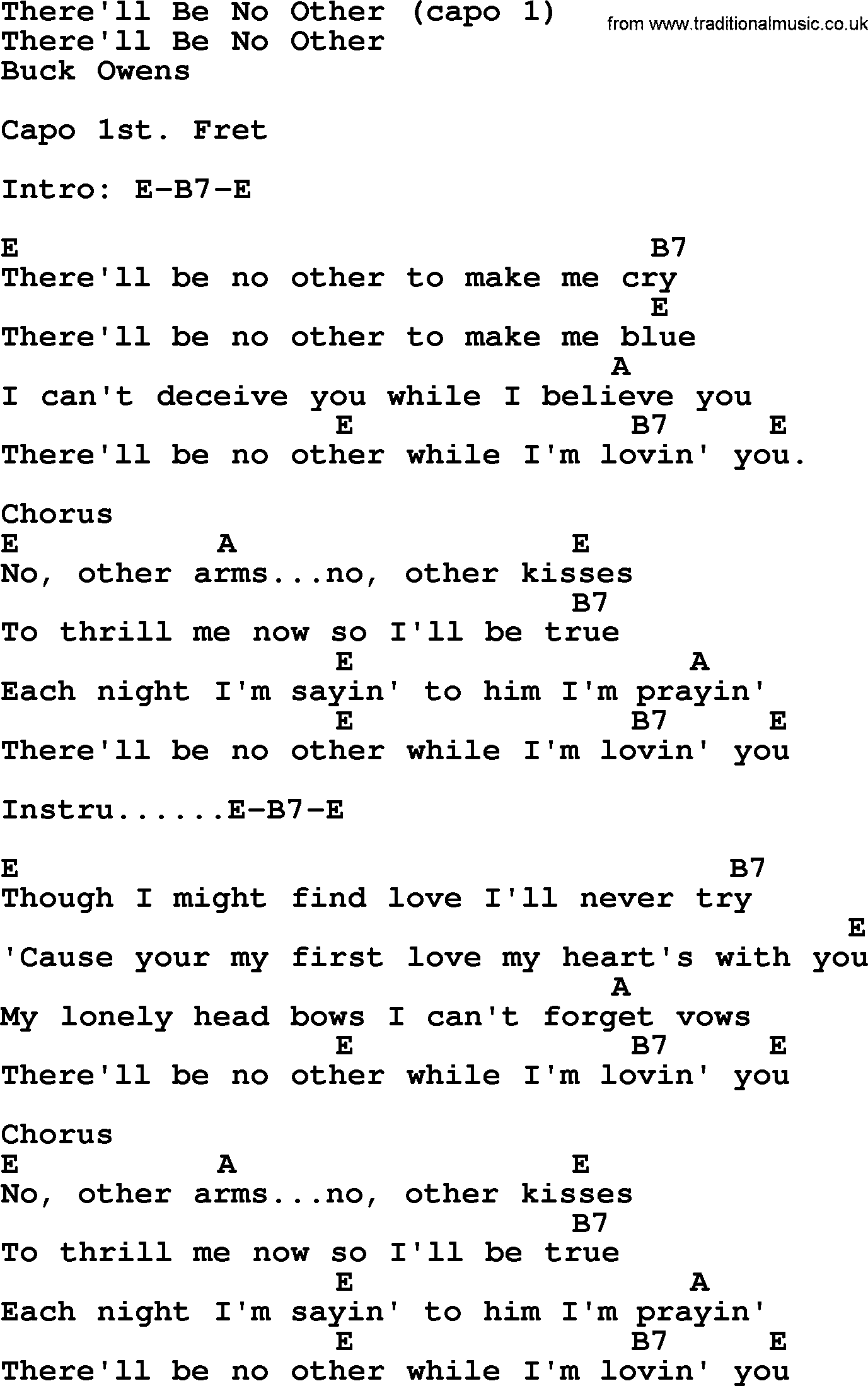 Bluegrass song: There'll Be No Other (Capo 1), lyrics and chords