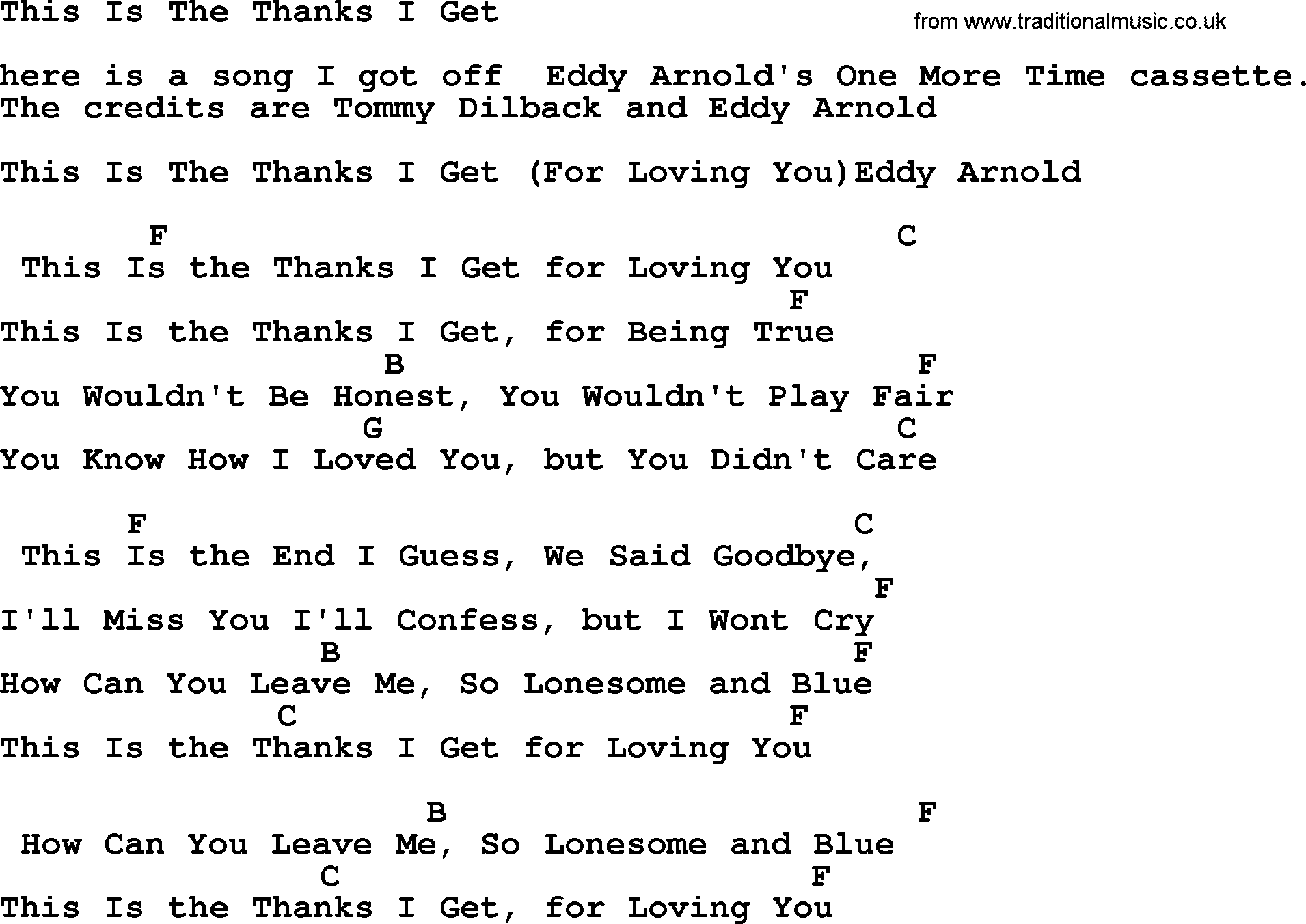Bluegrass song: This Is The Thanks I Get, lyrics and chords